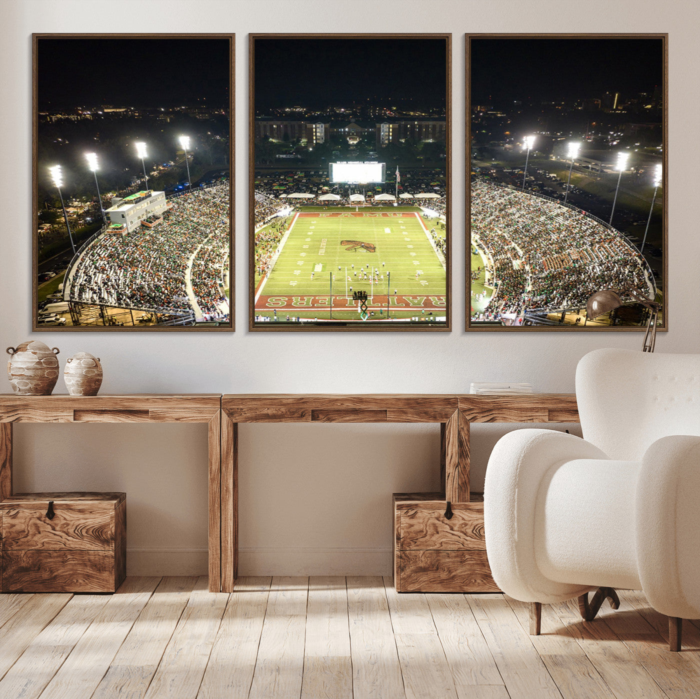 MGV-FC-60X30-3P - Florida A&M Rattlers Football Team Print - Tallahassee Bragg Memorial Stadium Wall Art Canvas Print