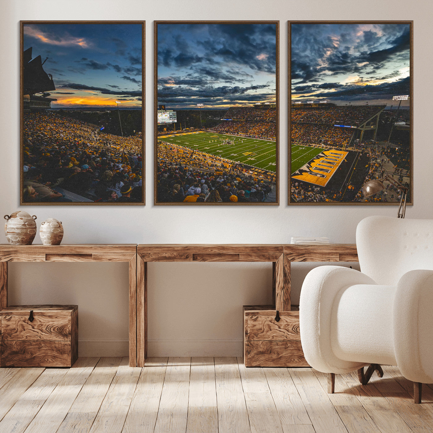 MGV-FC-60X30-3P - University of Wyoming Cowboys Football Team Print - Laramie War Memorial Stadium Wall Art Canvas