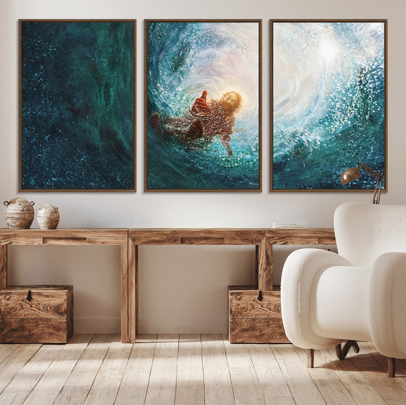 MGV-FC-60X30-3P - Powerful Jesus Canvas Print - Hand of Salvation, Inspirational Wall Art - Framed, Ready to Hang for