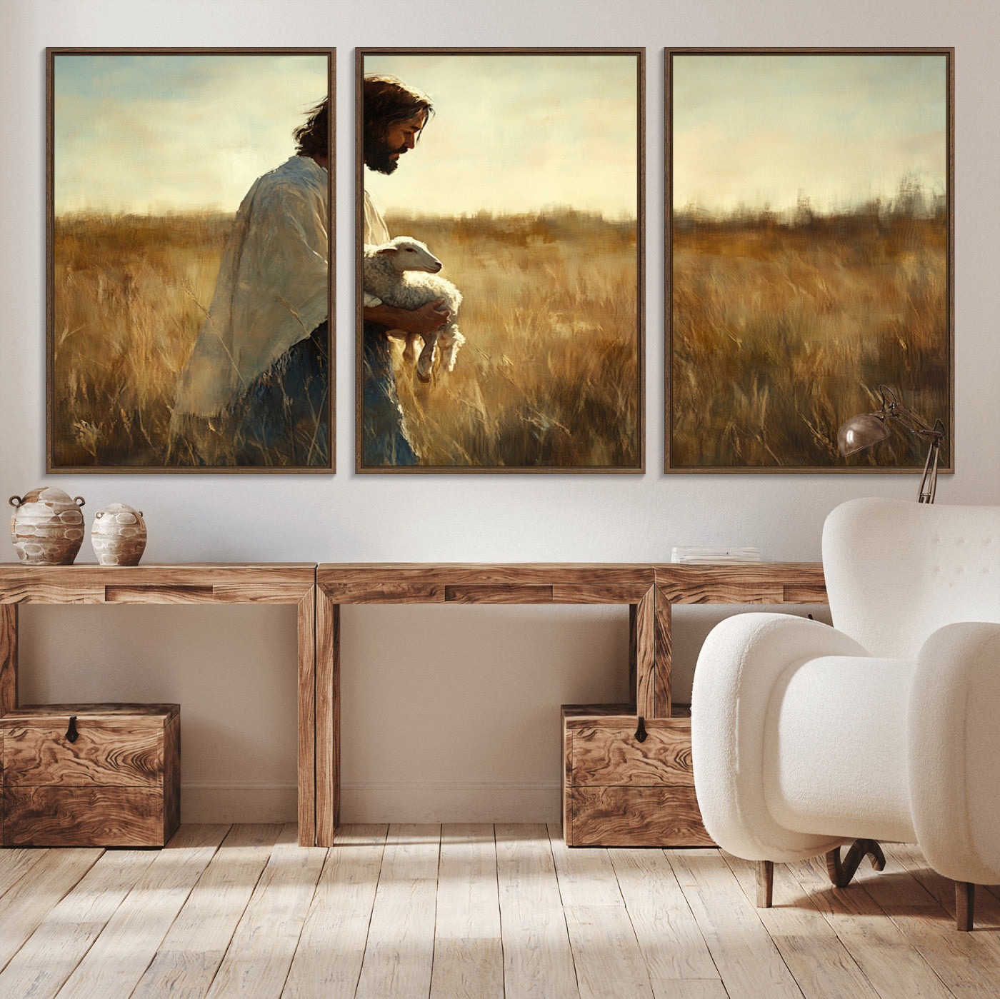 53873-MGV-CV-36X24-Jesus the Good Shepherd Wall Art Canvas Print - Inspirational Christian Religious Print for Prayer