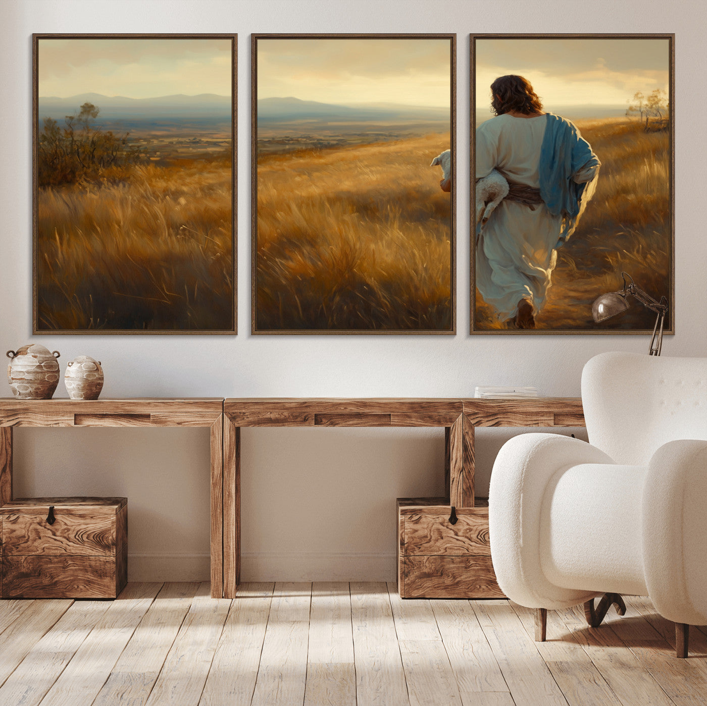 MGV-FC-60X30-3P - Jesus the Good Shepherd Wall Art Canvas Print - Inspirational Christian Religious Print for Prayer