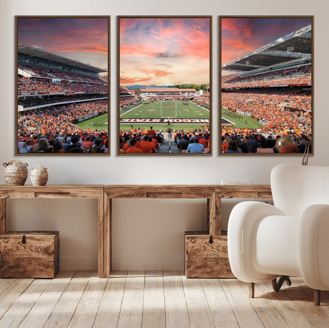 54167-MGV-FC-60X30-3P_Walnut-Oregon State Beavers Football Team Print - Corvallis Reser Stadium Wall Art Canvas Print