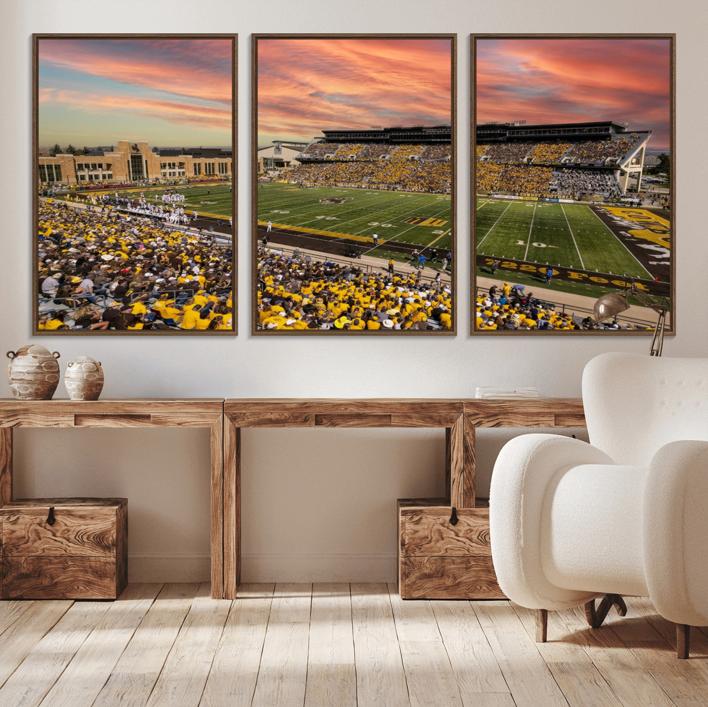 MGV-FC-60X30-3P - University of Wyoming Cowboys Football Team Print - Laramie Jonah Field War Memorial Stadium Wall