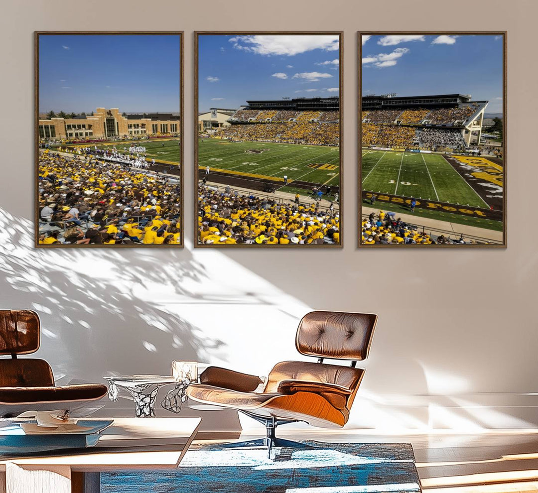 Aerial view of University of Wyoming Cowboys game at Jonah Field, perfect for a giclee canvas print.