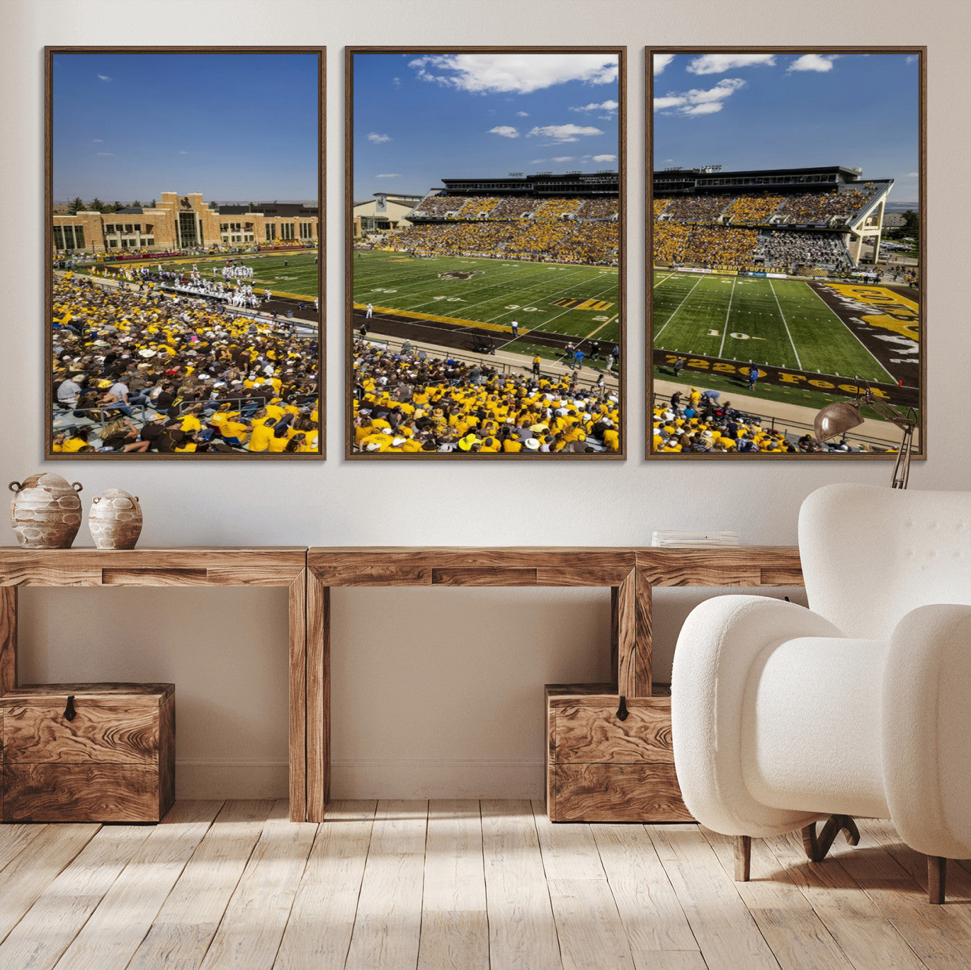 MGV-FC-60X30-3P - University of Wyoming Cowboys Football Team Print - Laramie Jonah Field War Memorial Stadium Wall
