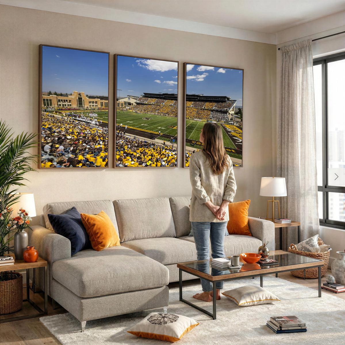 75112-MGV-CV-36X24 - University of Wyoming Cowboys Football Team Print, Laramie, Home Bar Wall Decor