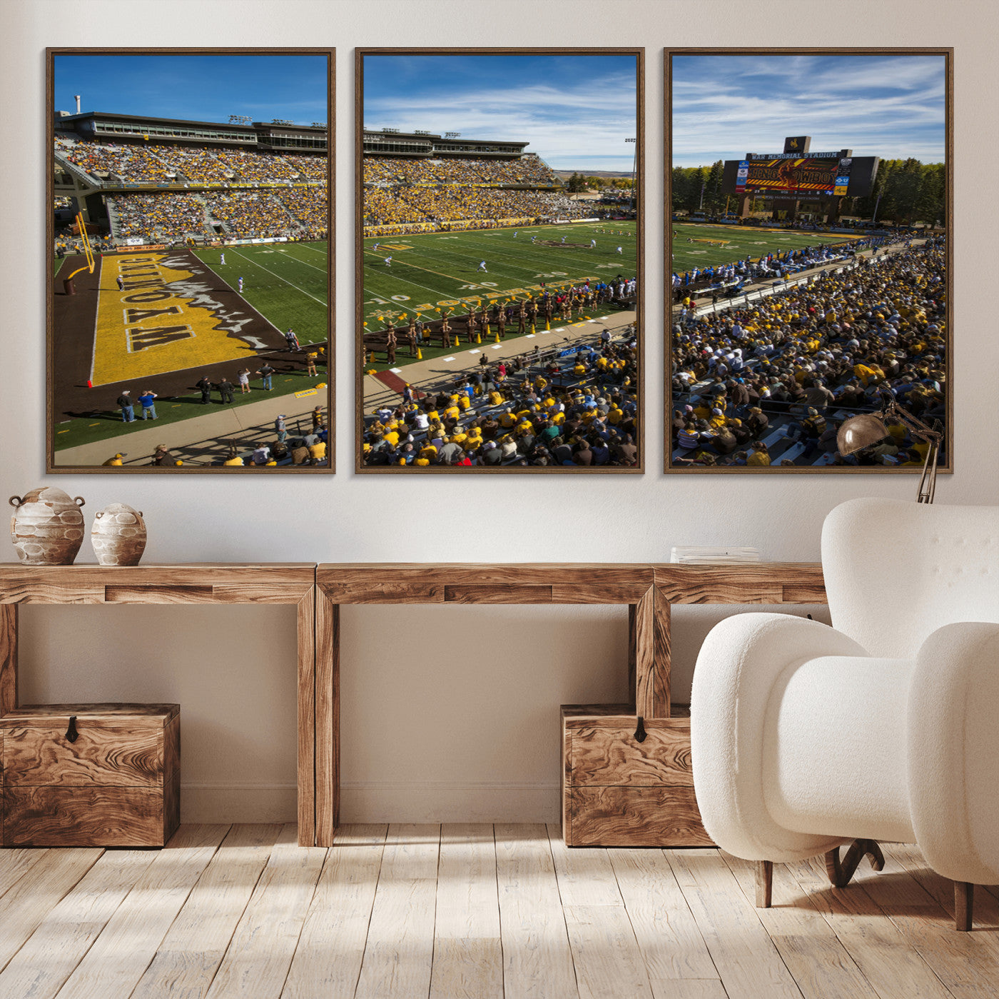 MGV-FC-60X30-3P - University of Wyoming Cowboys Football Team Print - Laramie Jonah Field War Memorial Stadium Wall