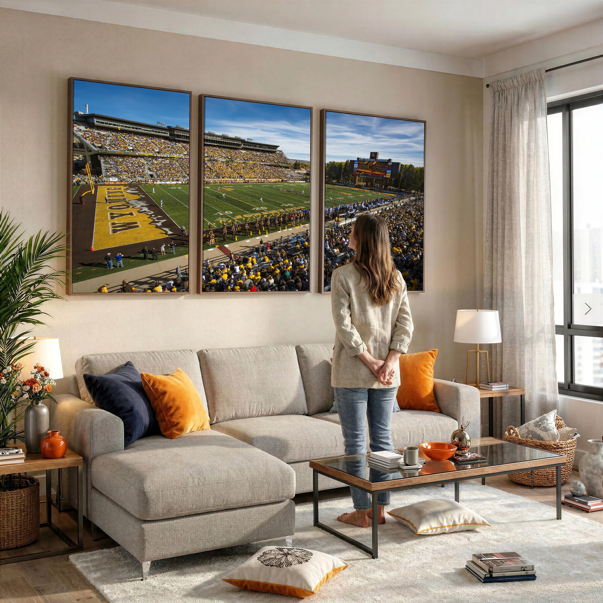 89846-MGV-CV-36X24 - University of Wyoming Cowboys Football Team Print, Laramie, Man Cave Wall Decor