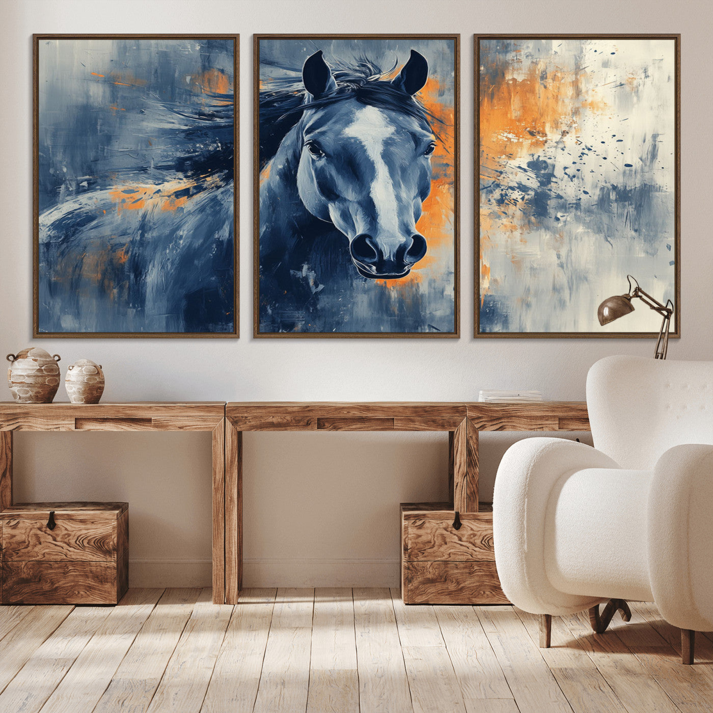 MGV-FC-60X30-3P - Abstract Blue Horse Wall Art Print Canvas | Horse Wall Art Print | Western Decor for Farmhouse |