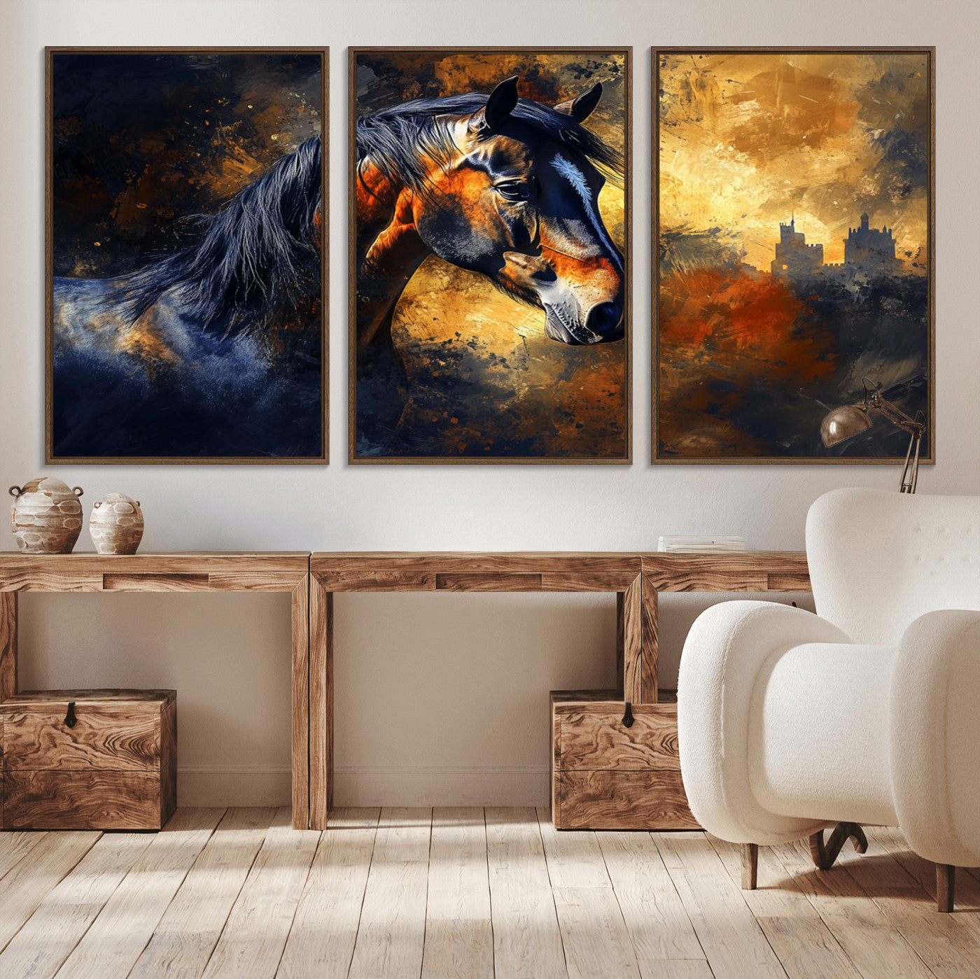 MGV-FC-60X30-3P - Abstract Horse Art Print - Abstract Canvas Wall Art | Perfect for Rustic Farmhouse, Modern, or