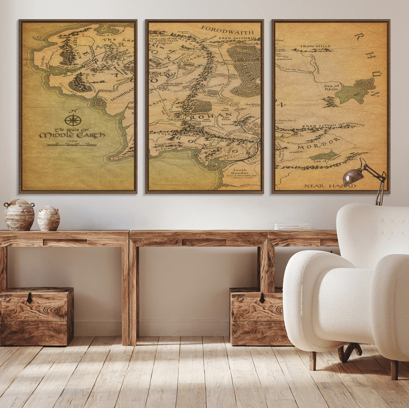 65656565-MGV-CV-36X24-Middle Earth Map Canvas Wall Art – Vintage Fantasy Map Print, Decor for Home Library or Office