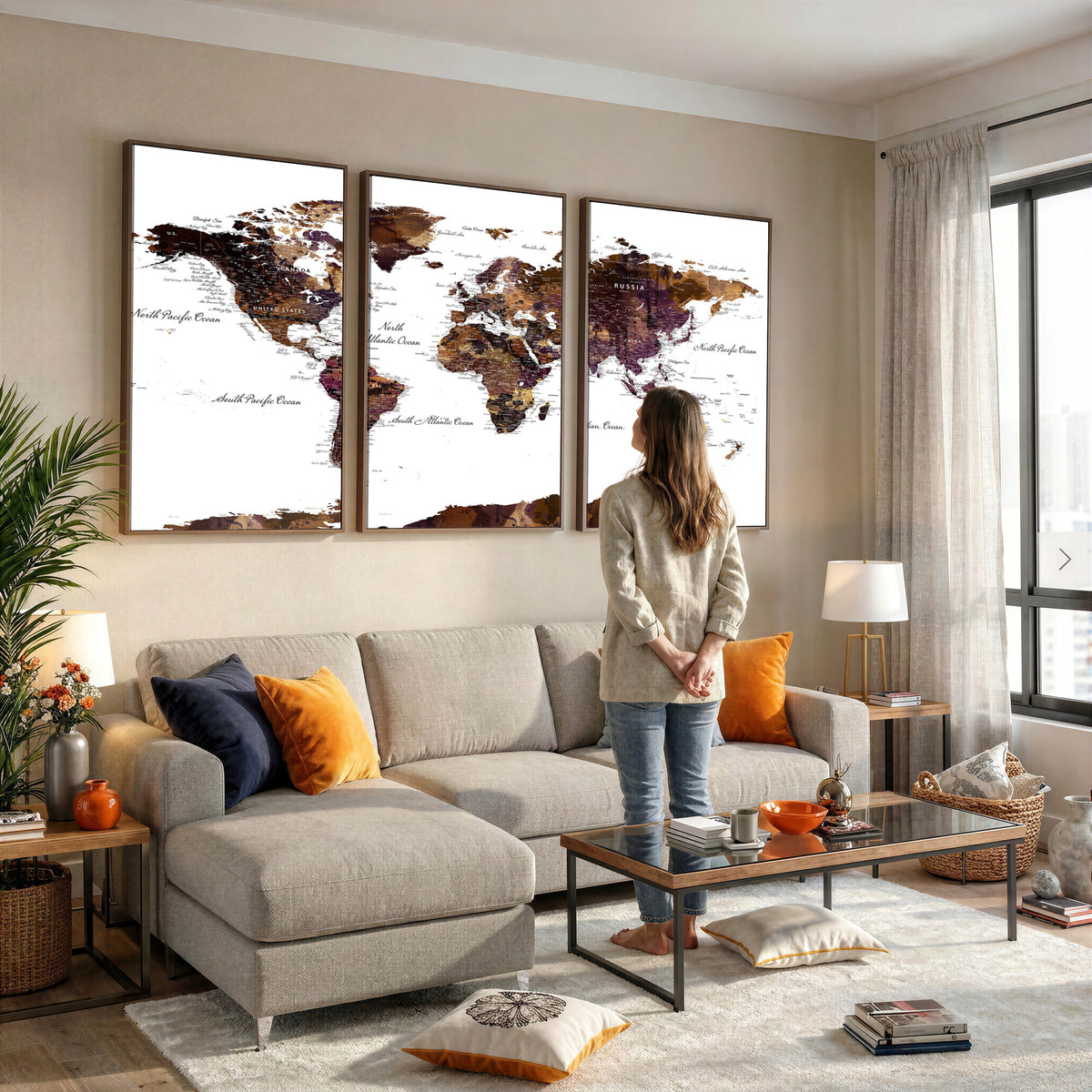 50611-PAN-FL-20X10 - World Map Canvas Print | Detailed Map of the World Wall Art