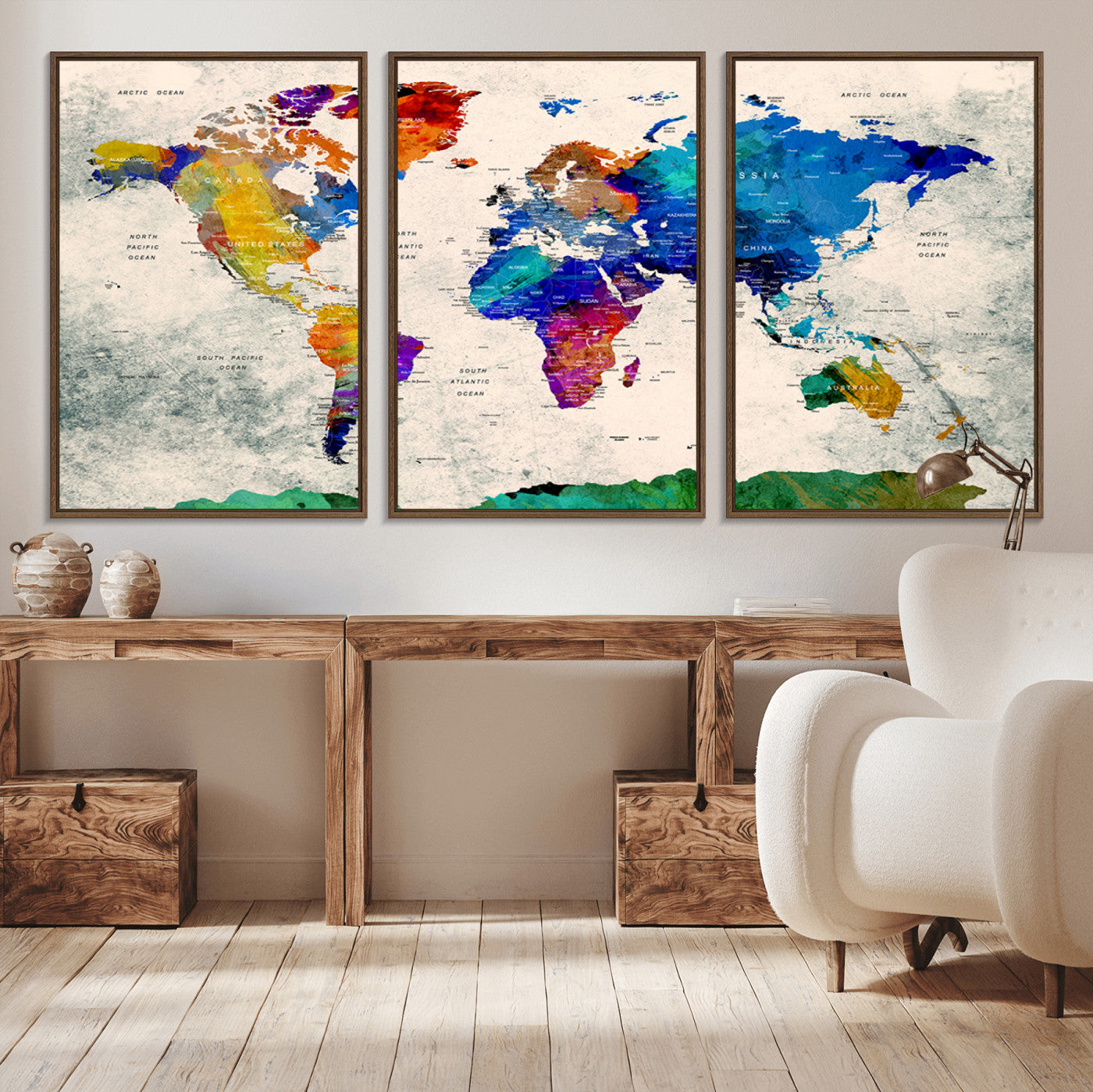 67752-MGV-CV-36X24-Push Pin World Map Canvas Print – Framed Travel Map Wall Art for Couples, Anniversary Gift, Modern Home or Office Decor