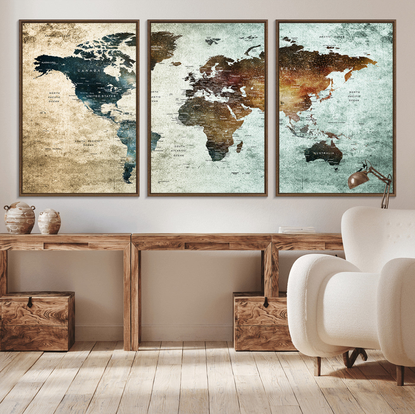 25140-MGV-CV-36X24-World Map Canvas Print – Framed Vintage Style Push Pin Wall Art, Elegant Travel Map Decor for Home or Office