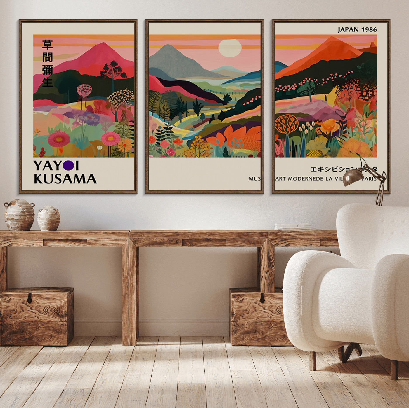 MGV-FC-60X30-3P - Yayoi Ba Bam 1986 Wall Art Print - Comes Away to Kiss Sabi Sabi Japanese Wall Art Print - Vibrant