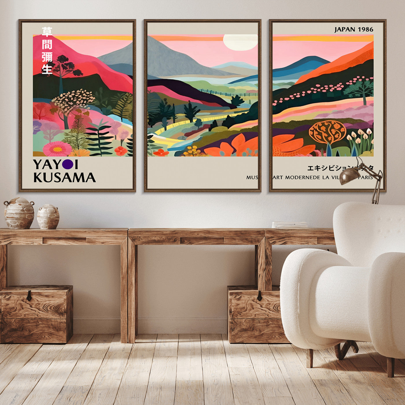 33411-MGV-CV-36X24-Yayoi Kusama Japan 1986 Wall Art Canvas Print – Vibrant Wabi Sabi Japanese Abstract Landscape Artwork for Home, Office