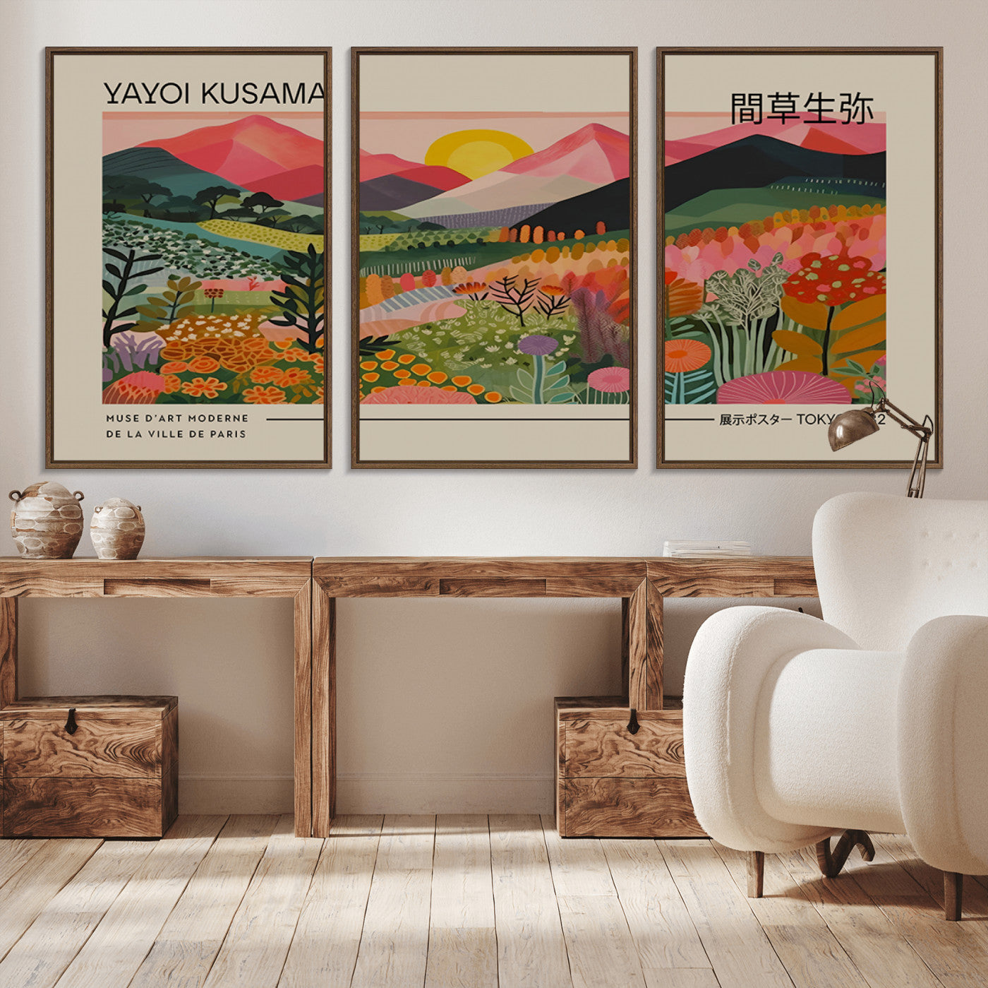 17495-MGV-CV-36X24-Yayoi Kusama 1986 Wall Art Print – Wabi Sabi Japanese Vibrant Abstract Canvas Artwork for Home, Office, Living Room