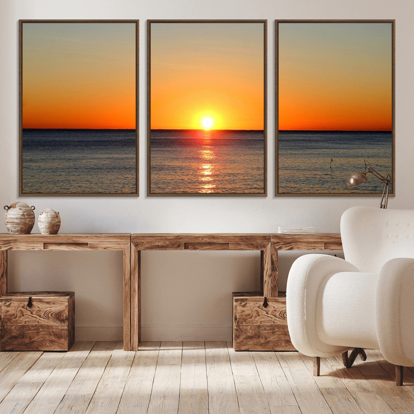 54676-MGV-CV-36X24-Golden Horizon Sunset Over Ocean Wall Art Canvas Print – Tropical Beach Canvas Wall Art – Giclee