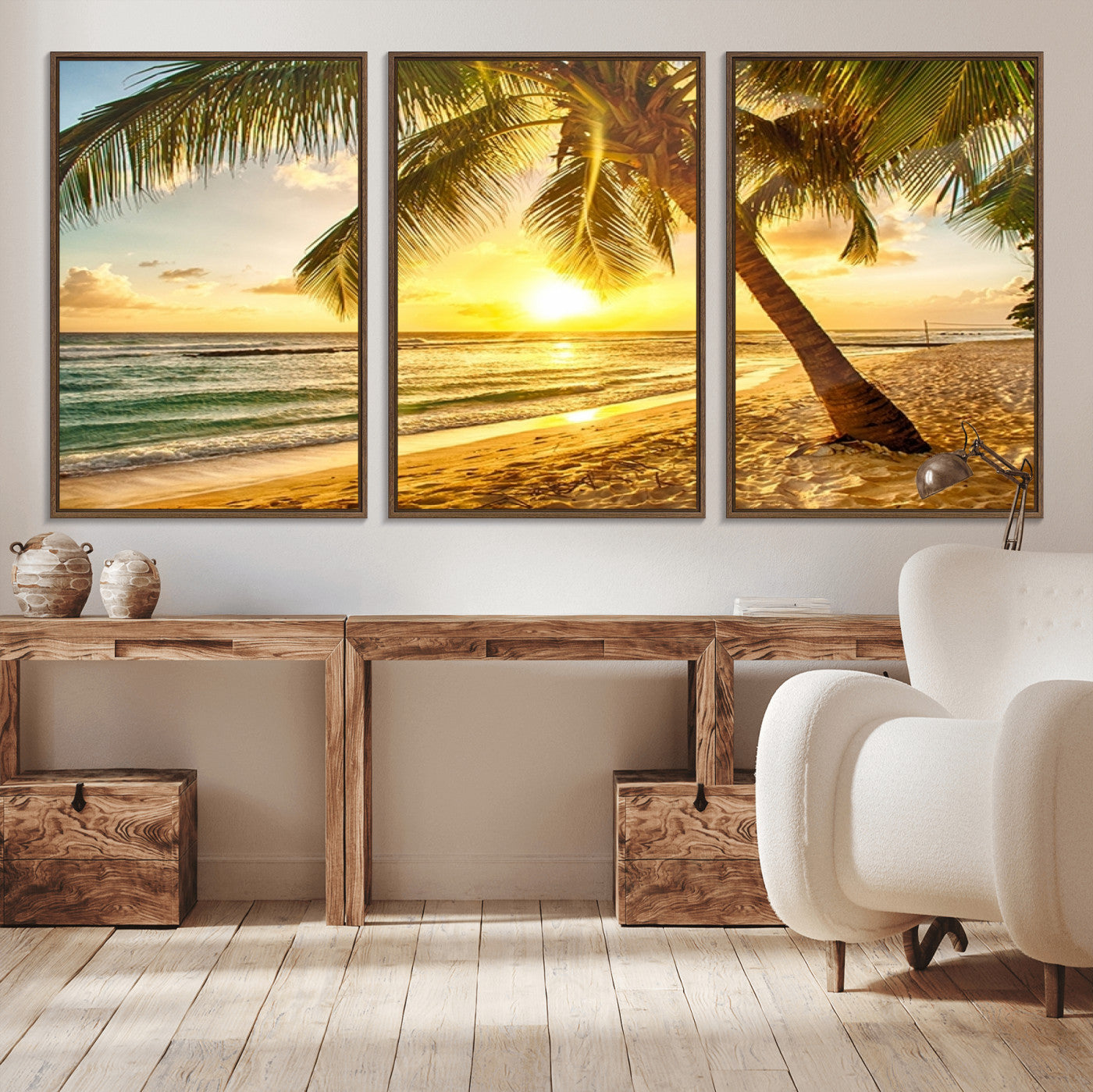MGV-FC-60X30-3P - Beach Sunset Canvas Wall Art Print - Tropical Beach Canvas Wall Art Print – Vibrant Palm Trees and