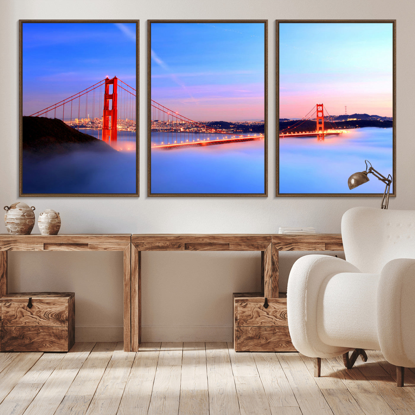 14572-MGV-CV-36X24-Golden Gate Bridge Wall Art Canvas Print – Framed San Francisco Sunset Scene with Cityscape Artwork for Home, Office
