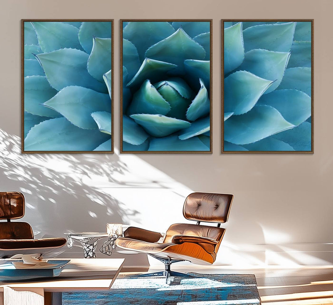 The Large Agave Succulent Canvas Wall Art is displayed on the wall.