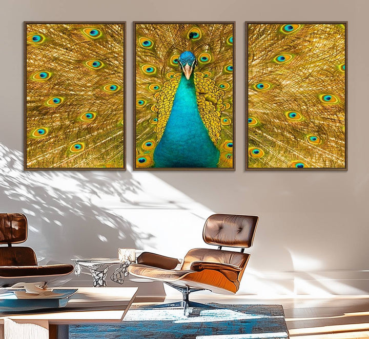 The Peacock Wall Art Canvas Print adorns a bright wall.