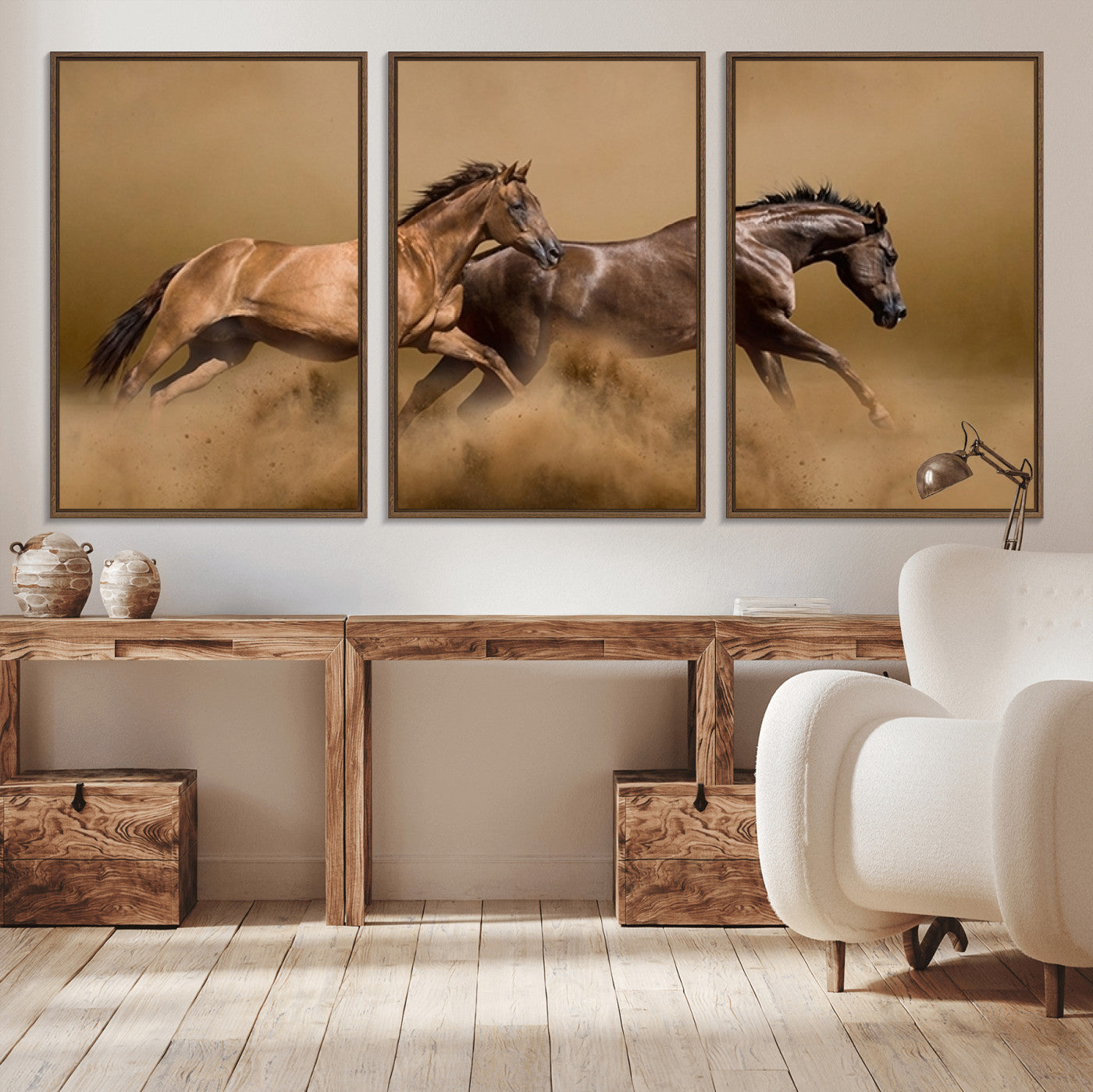 MGV-FC-60X30-3P - Large Wall Art Animal Canvas Print - Two Running Brown Horses