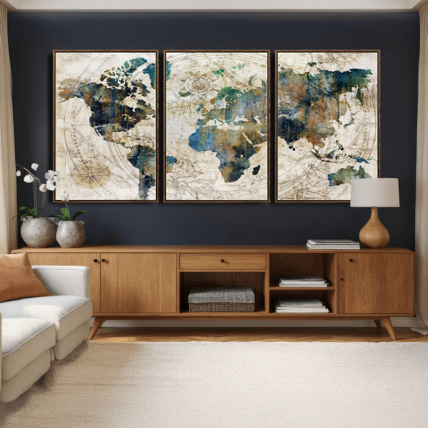 36972-MGV-CV-36X24 - Grunge Abstract World Map Art Print Canvas Print for Office Decor