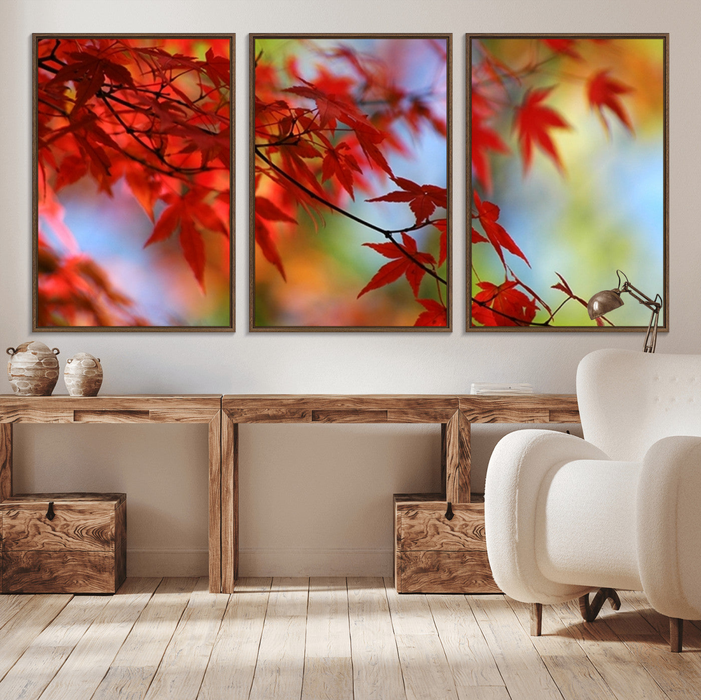 68946-MGV-FC-60X30-3P_Walnut-Red Leaves Autumn Forest Wall Art Canvas, Red Leaves Autumn Forest Canvas Print