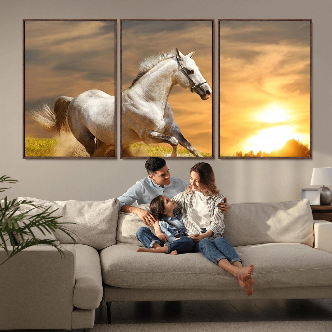 MGV-FC-60X30-3P - Large Wall Art Galloping White Horse at Sunset Canvas Print