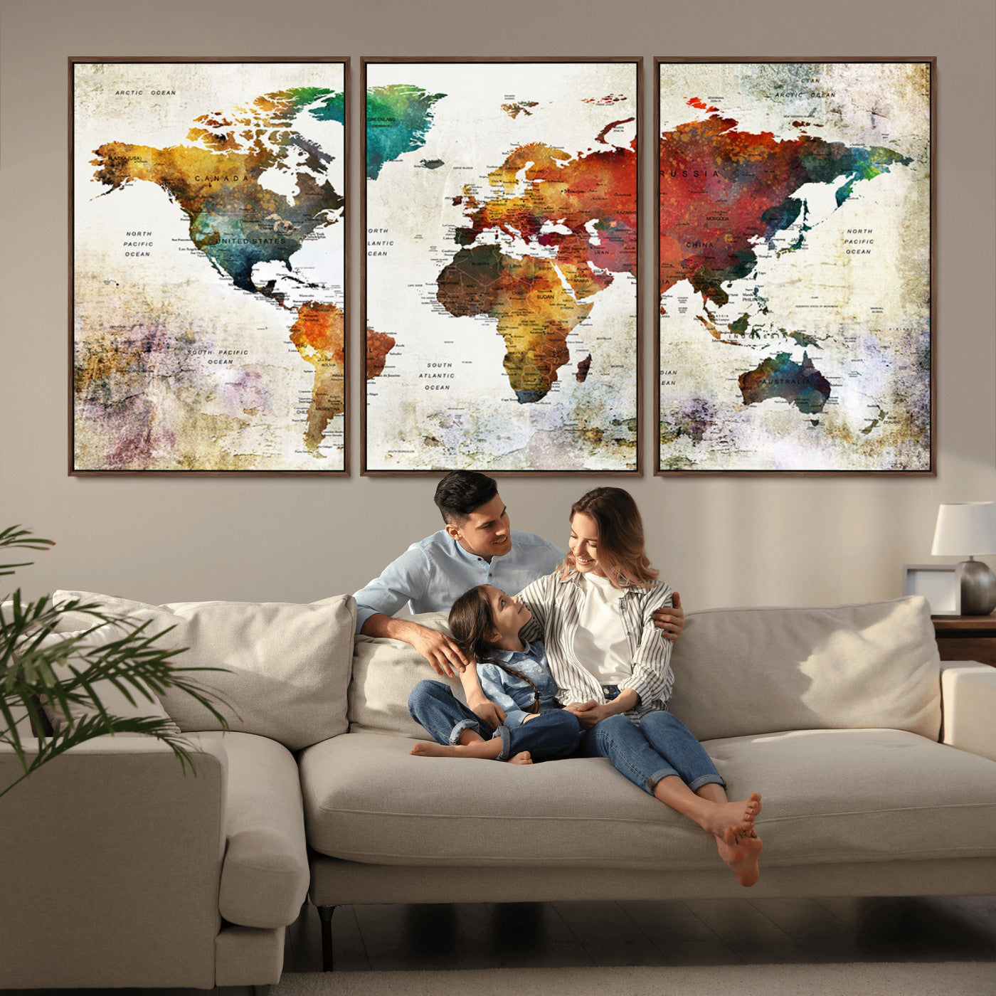 -Push Pin World Map Canvas Print – Framed Wall Art for Couples to Track Their Travels – Anniversary
