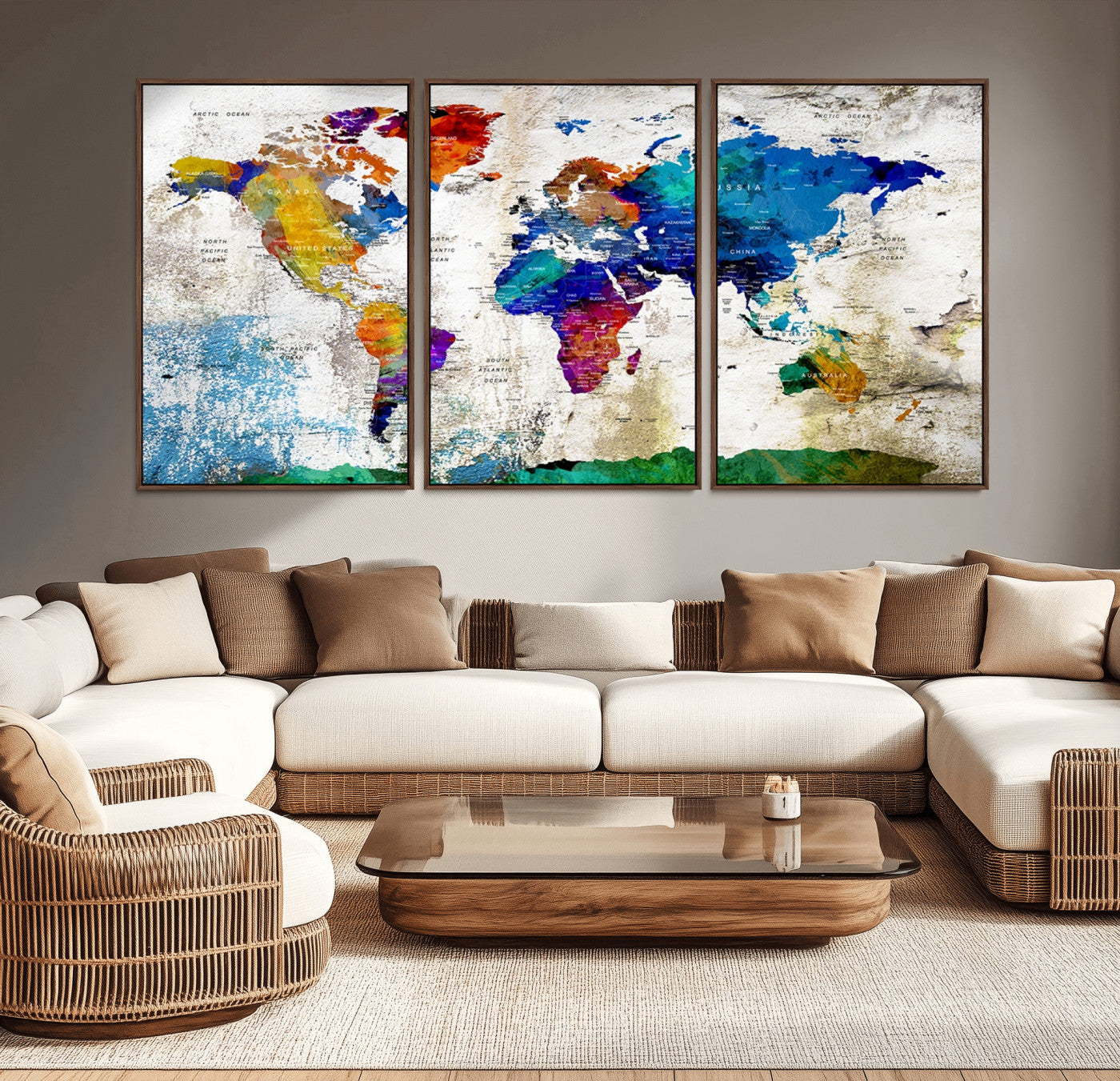 89870-MGV-CV-36X24-Push Pin World Map Canvas Print – Framed Travel Map Wall Art for Couples, Anniversary Gift, Modern Home or Office Decor