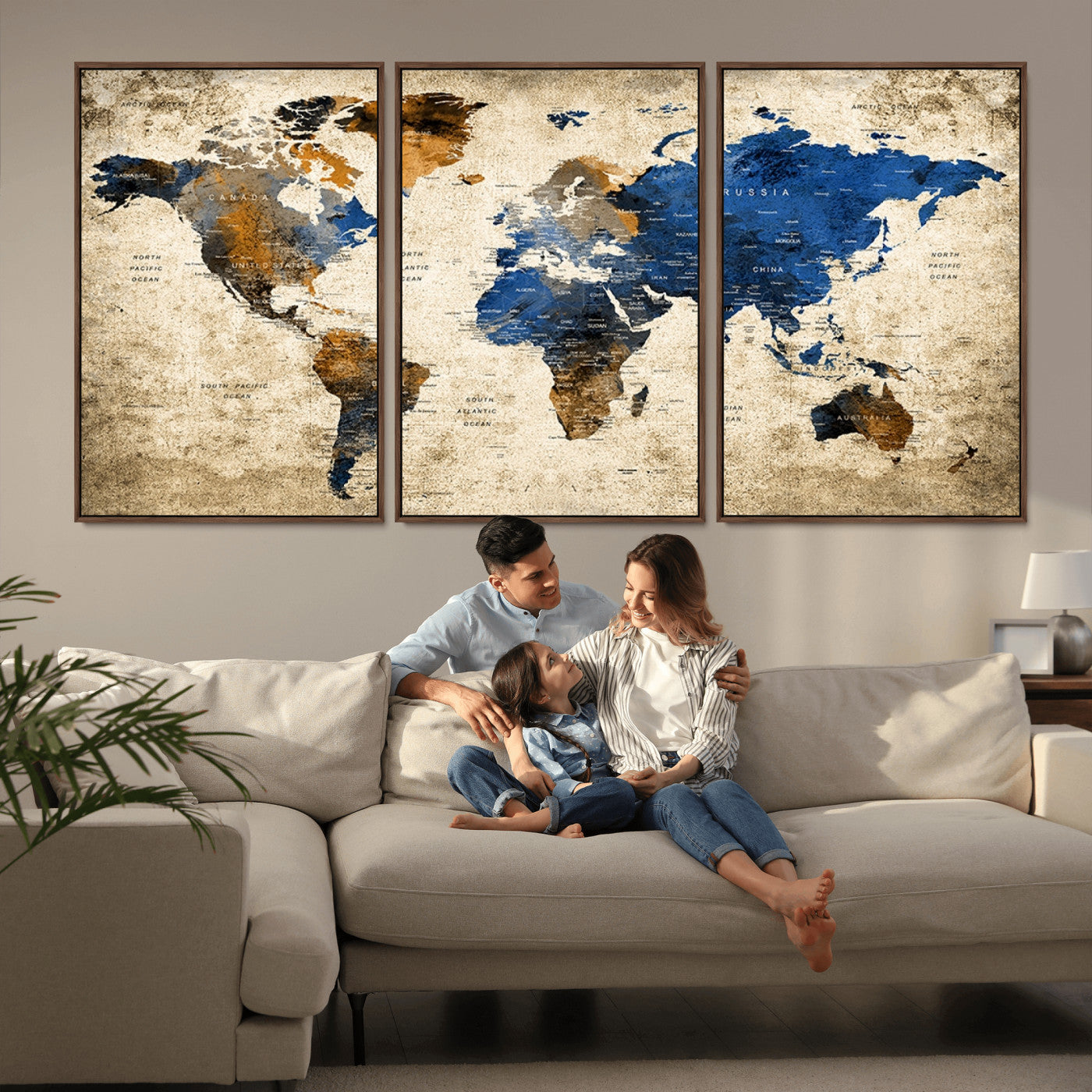 MGV-FC-60X30-3P - Push Pin World Map Canvas Print – Framed Wall Art for Couples to Track Their Travels – Anniversary