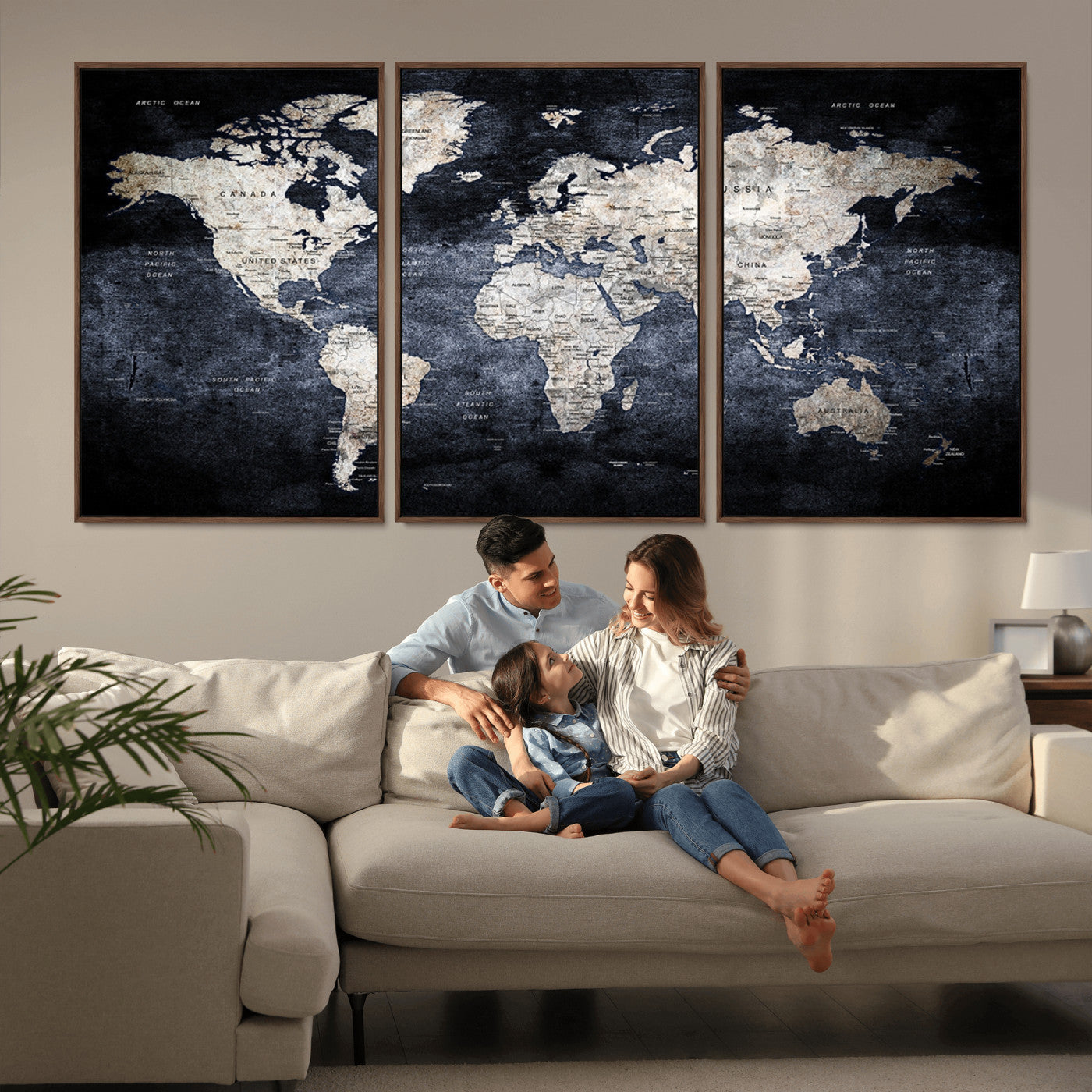 MGV-FC-60X30-3P - World Map Wall Art Canvas Print for Home and Office Decor