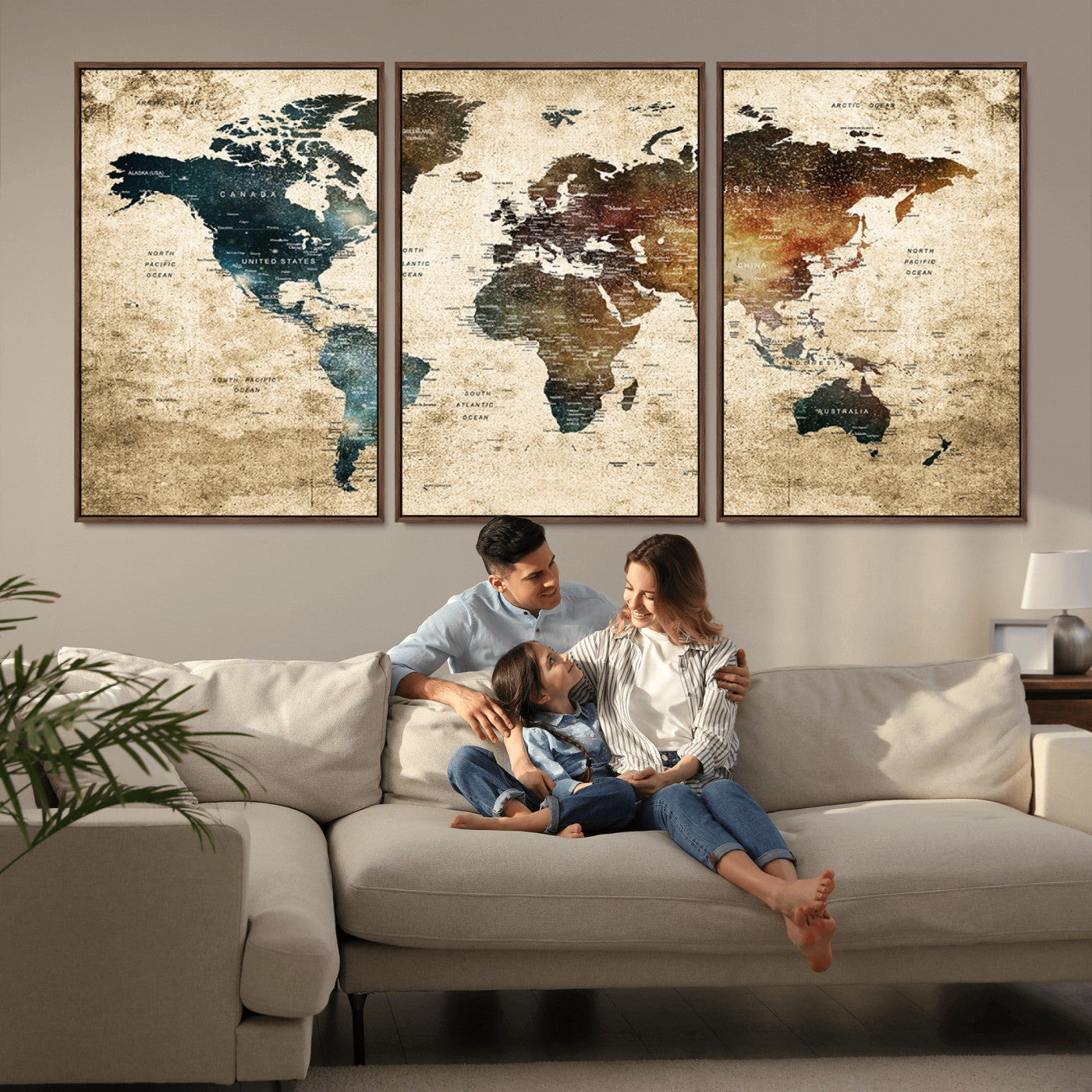 MGV-FC-60X30-3P - Push Pin World Map Canvas Print – Framed Wall Art for Couples to Track Their Travels – Anniversary