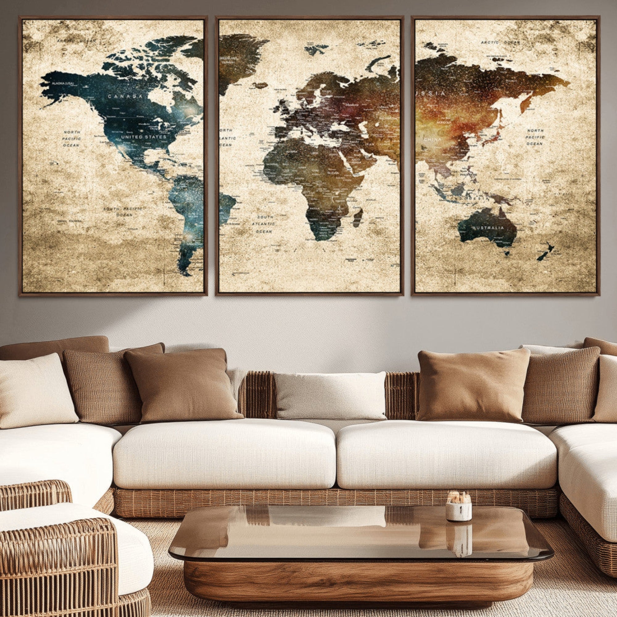 55201-MGV-CV-36X24-Push Pin World Map Canvas Print – Travel Tracker Wall Art for Couples, Perfect Anniversary Gift for Home or Office Decor
