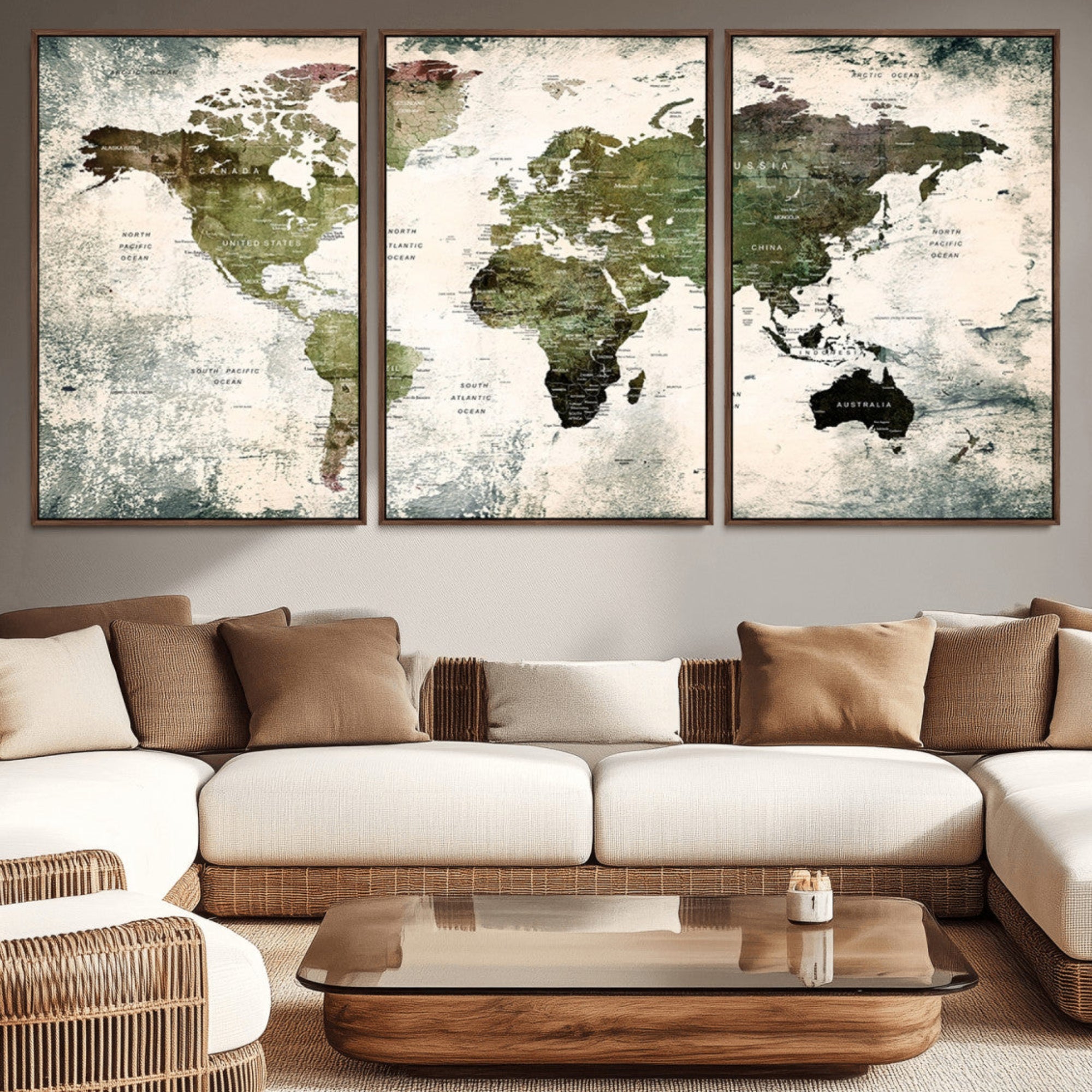 14328-MGV-CV-36X24-Push Pin World Map Canvas Print – Framed Travel Map Wall Art for Couples, Anniversary Gift, Modern Home or Office Decor