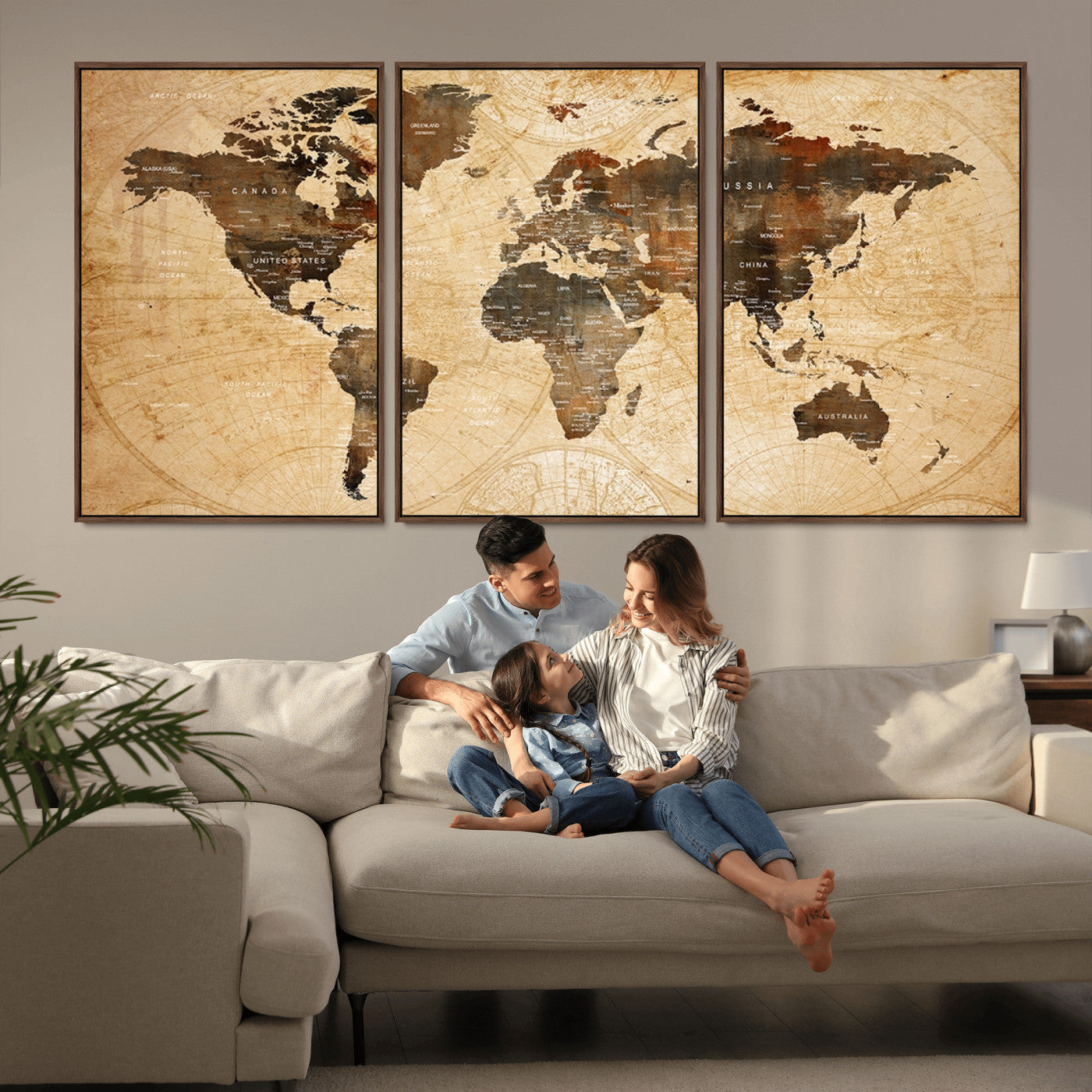 MGV-FC-60X30-3P - Push Pin World Map Canvas Print – Framed Wall Art for Couples to Track Their Travels – Anniversary