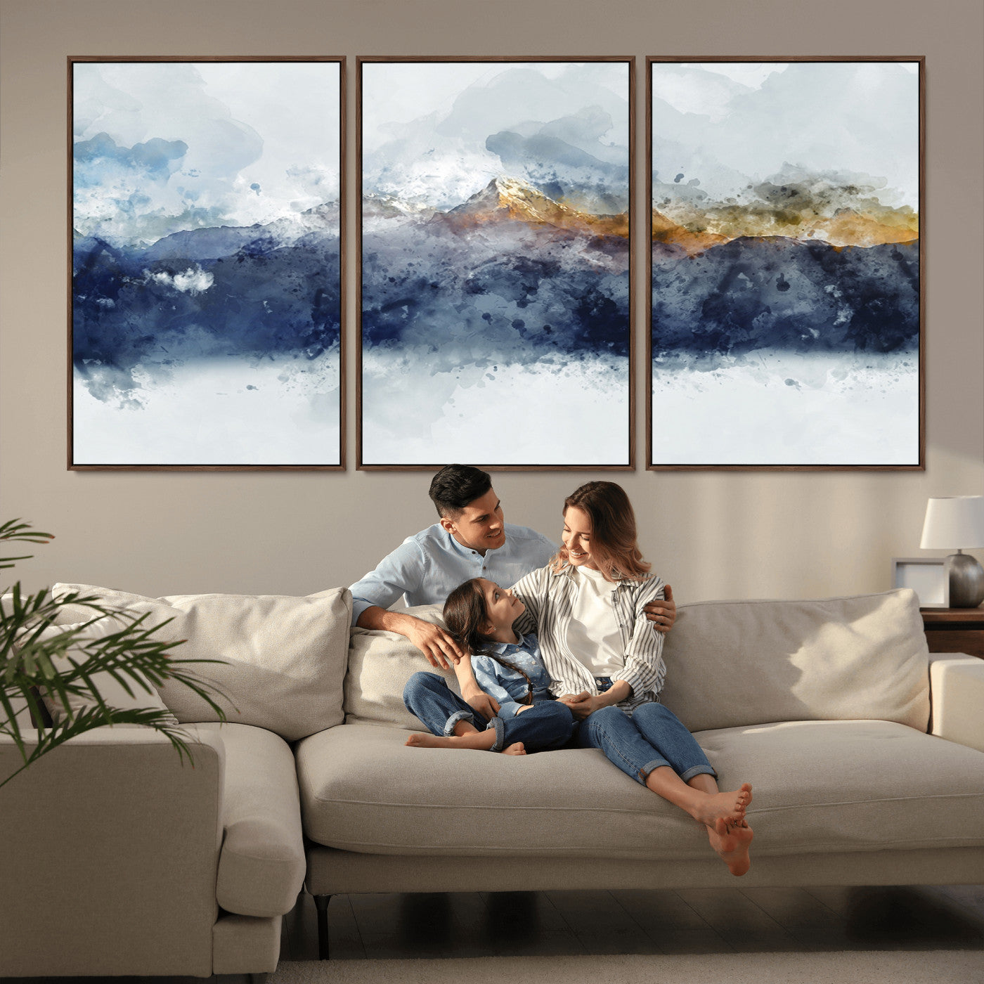 89149-MGV-CV-36X24-Abstract Mountain Range Art Canvas Print | 3 Panel Watercolor Landscape for Living Room, Office, or Bedroom | Large Ready-to-Hang Artwork