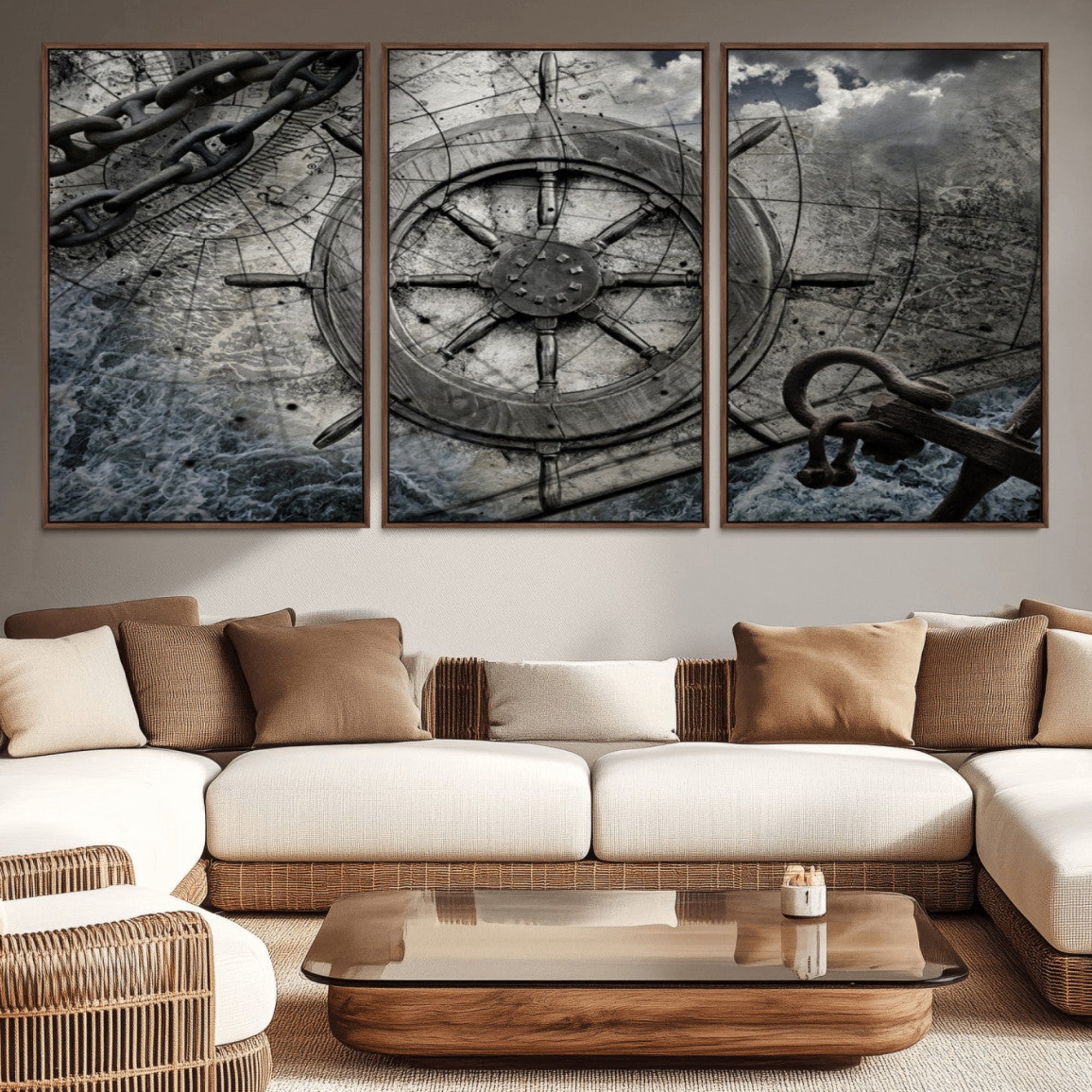 36770-MGV-CV-36X24-Ship Steering Wheel Vintage Wall Art Canvas Print