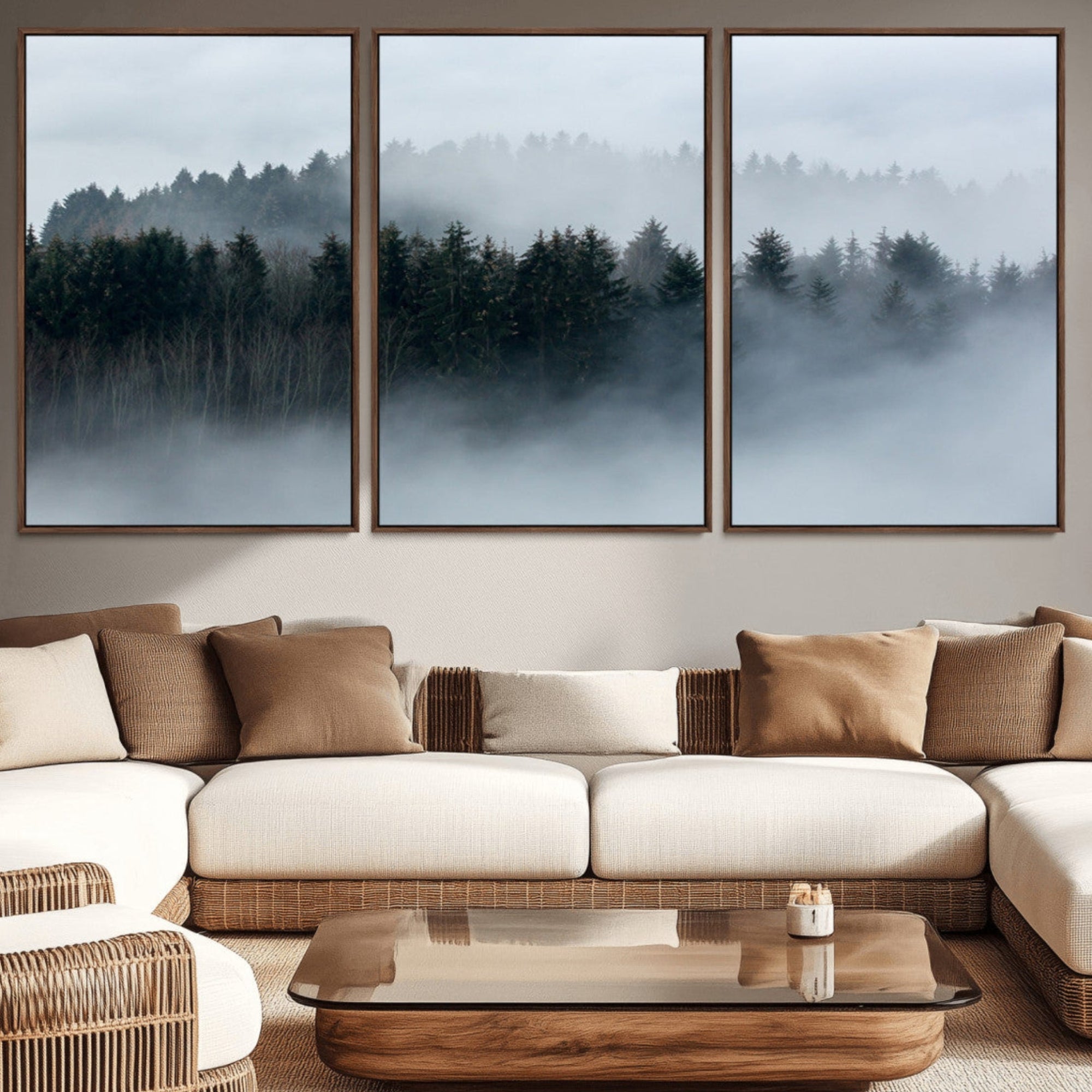 42596-MGV-CV-36X24-Autumn and Misty Trees in the Forest Wall Art Canvas Print, Foggy Forest Mountain Wall Art Canvas