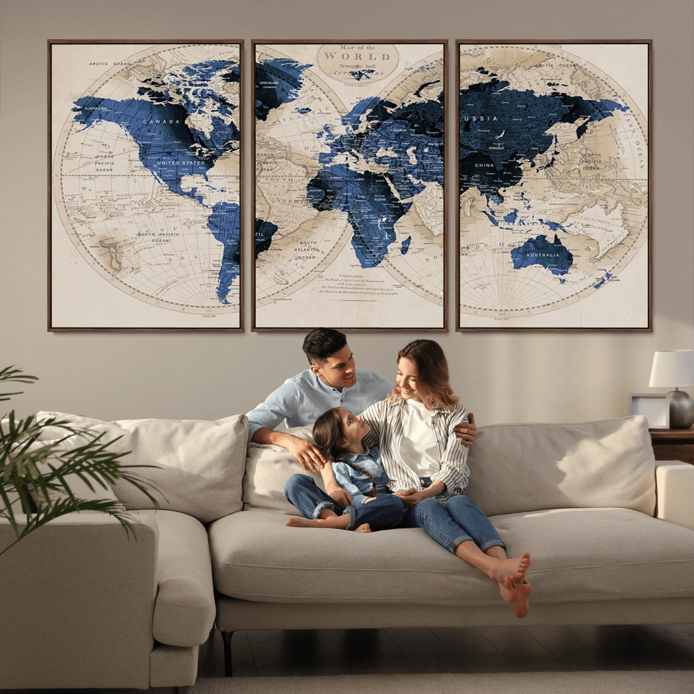 MGV-FC-60X30-3P - World Map Wall Art Canvas Print for Home and Office Decor