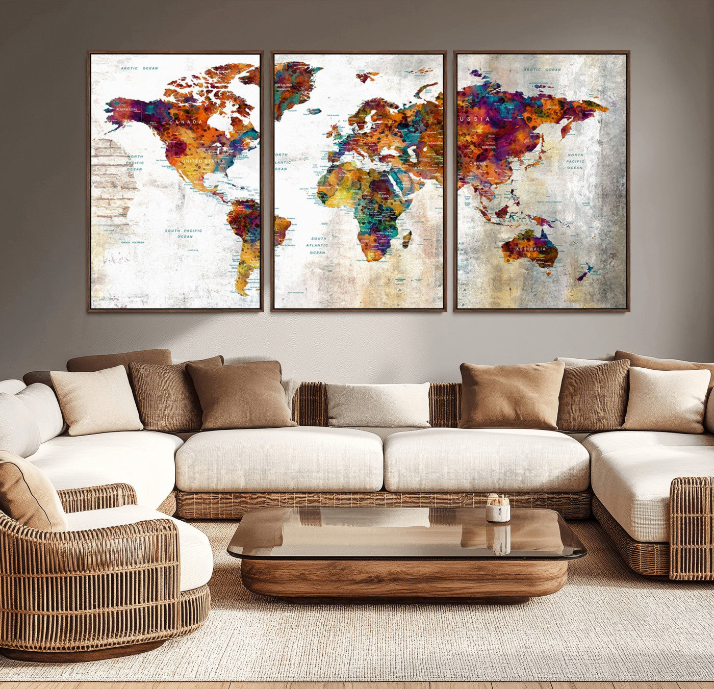 MGV-FC-60X30-3P - Push Pin World Map Canvas Print – Framed Wall Art for Couples to Track Their Travels – Anniversary