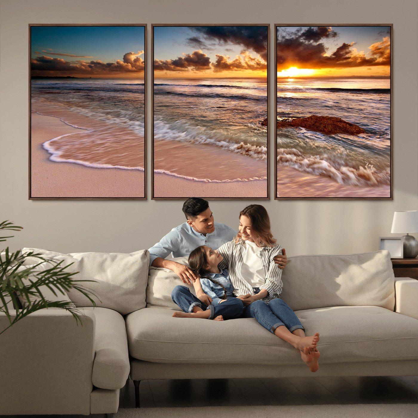 MGV-FC-60X30-3P - Sunset on Ocean Wall Art Canvas Print