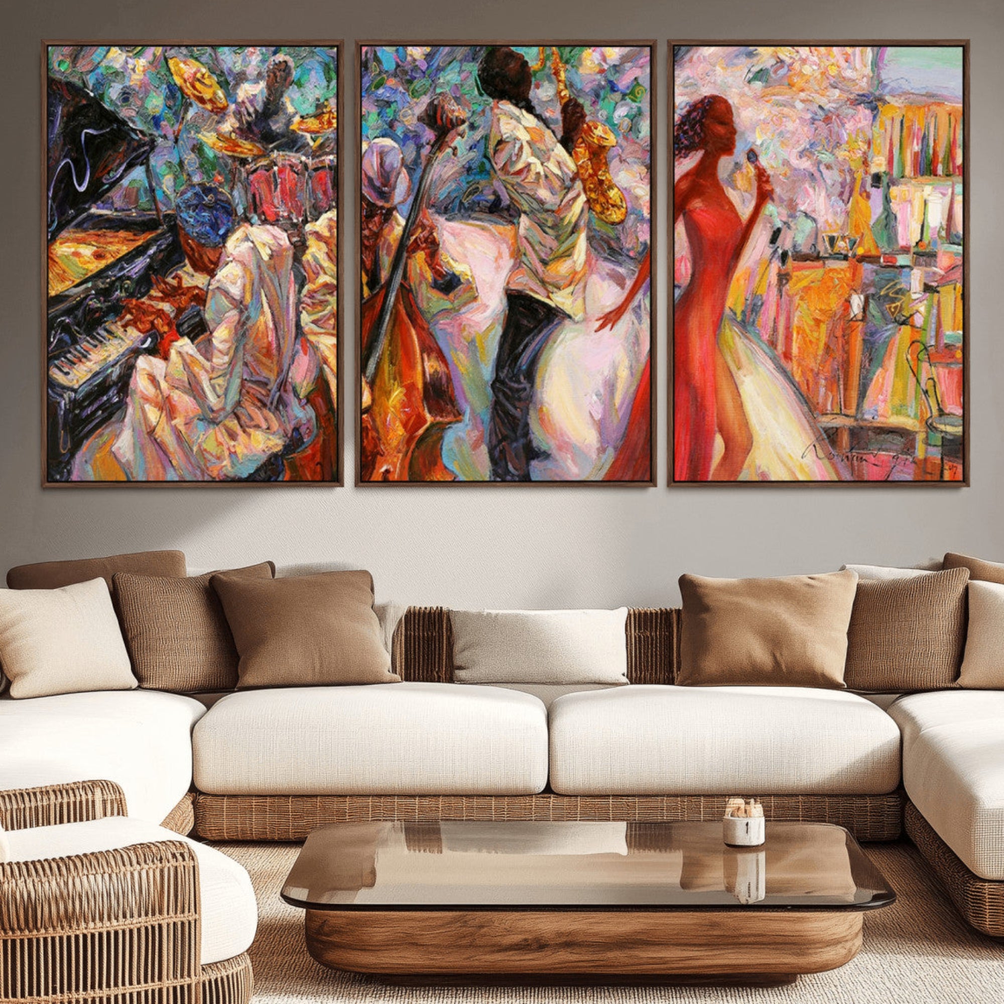 40574-MGV-CV-36X24-Abstract Afro American Jazz Canvas Wall Art | Music-Inspired Painting for Dining Room, Living Room,