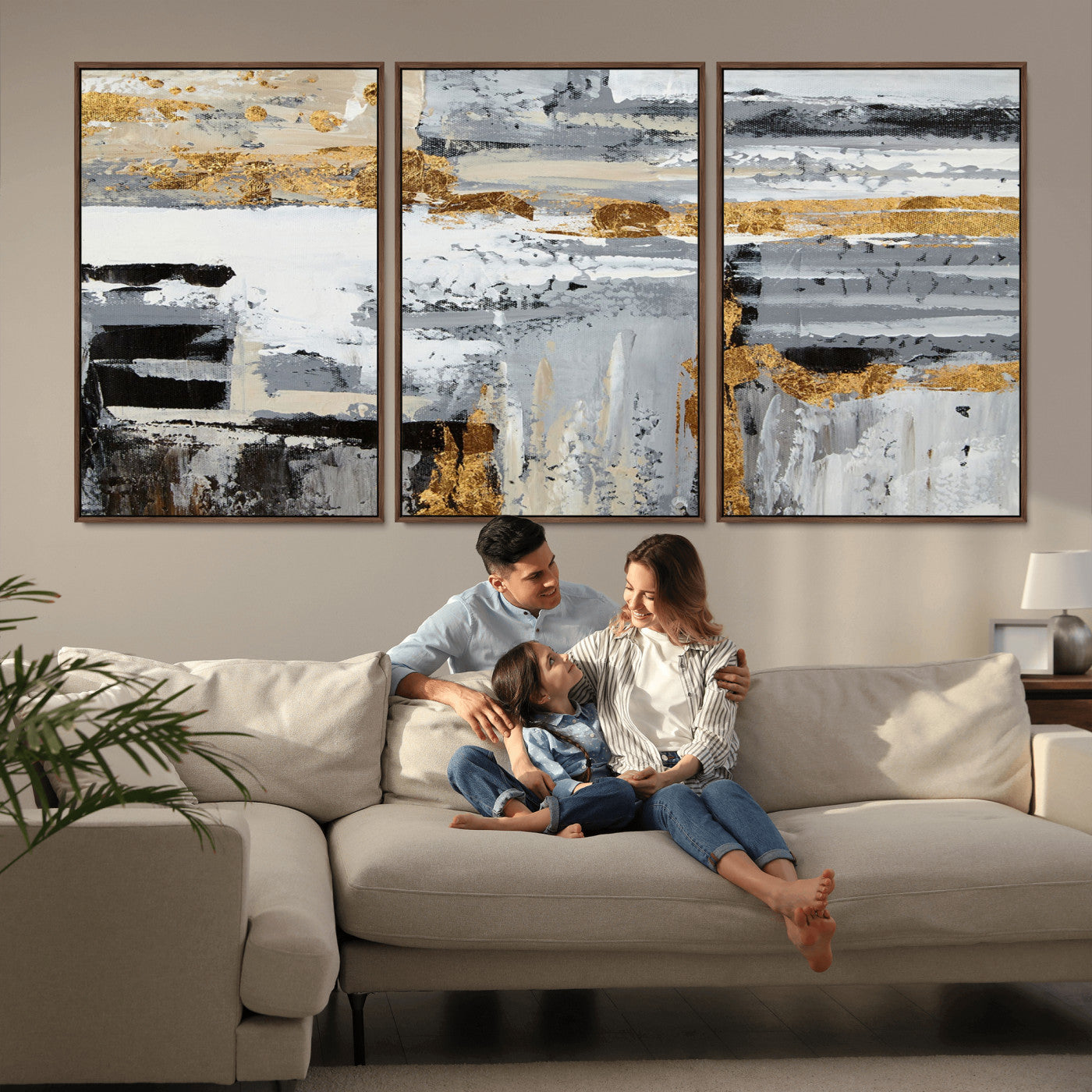 43177-MGV-CV-36X24-Abstract Painting Canvas Wall Art Print Paint Drip Art Brush Strokes Gray Artwork