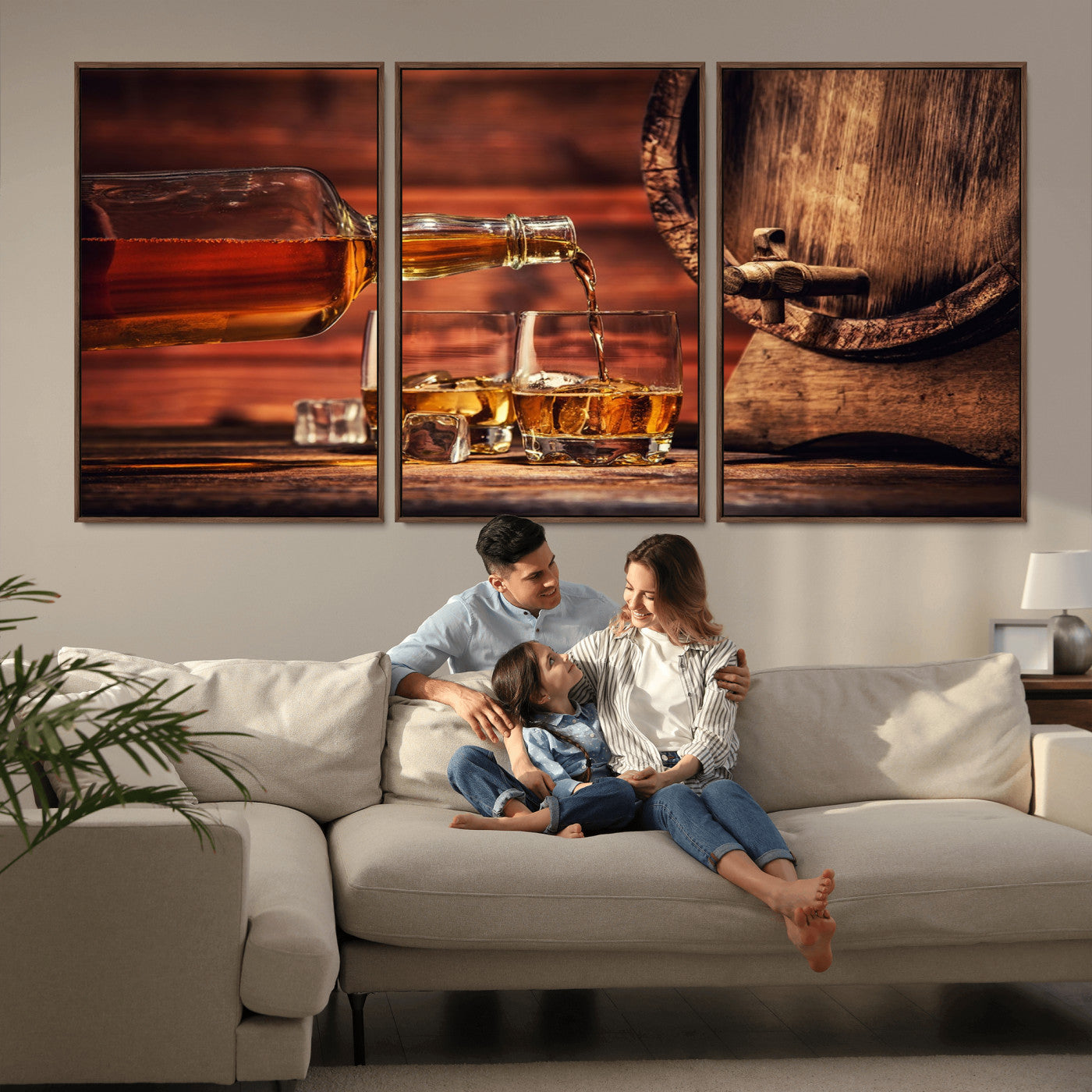 MGV-FC-60X30-3P - Whiskey and Cigar Canvas Wall Art | 3 Panel Bar Room Decor for Home Lounge, Office, or Man Cave |