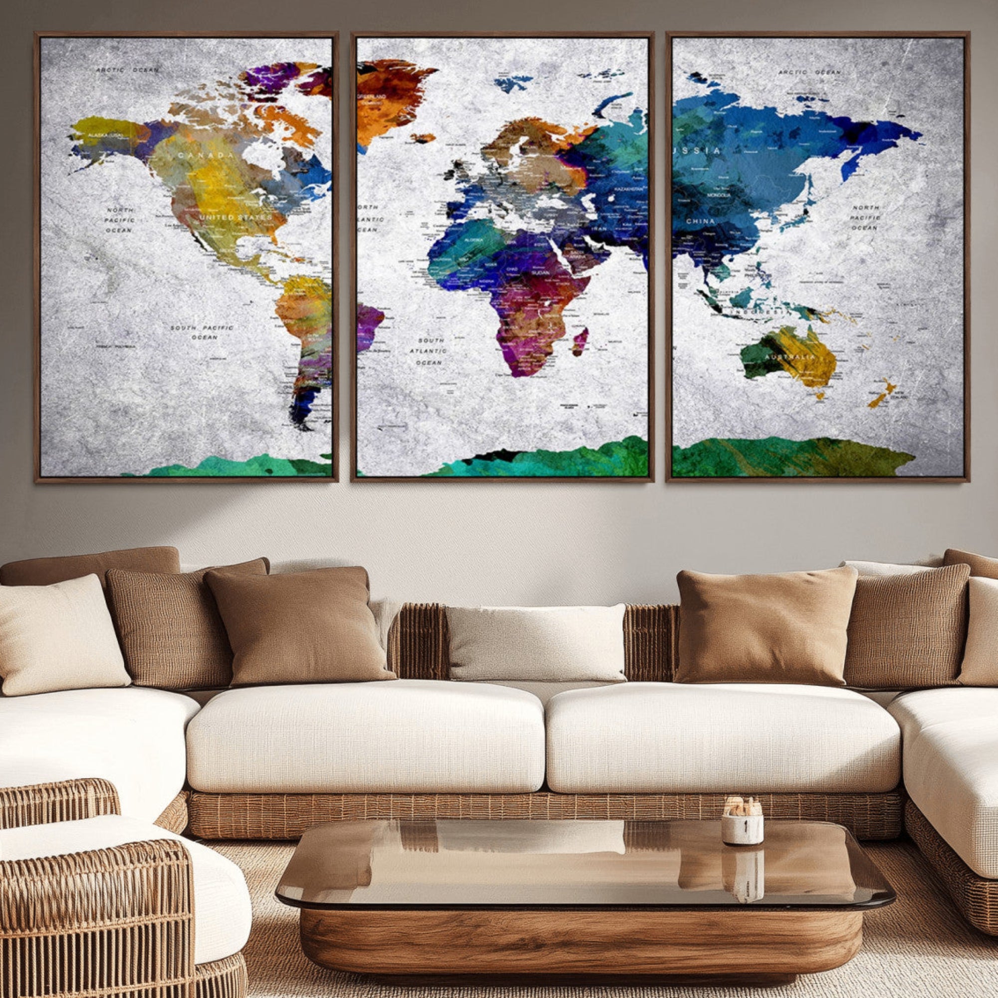26840-MGV-CV-36X24-Push Pin World Map Canvas Print – Framed Travel Tracker Wall Art for Couples, Anniversary Gift and Modern Home Decor