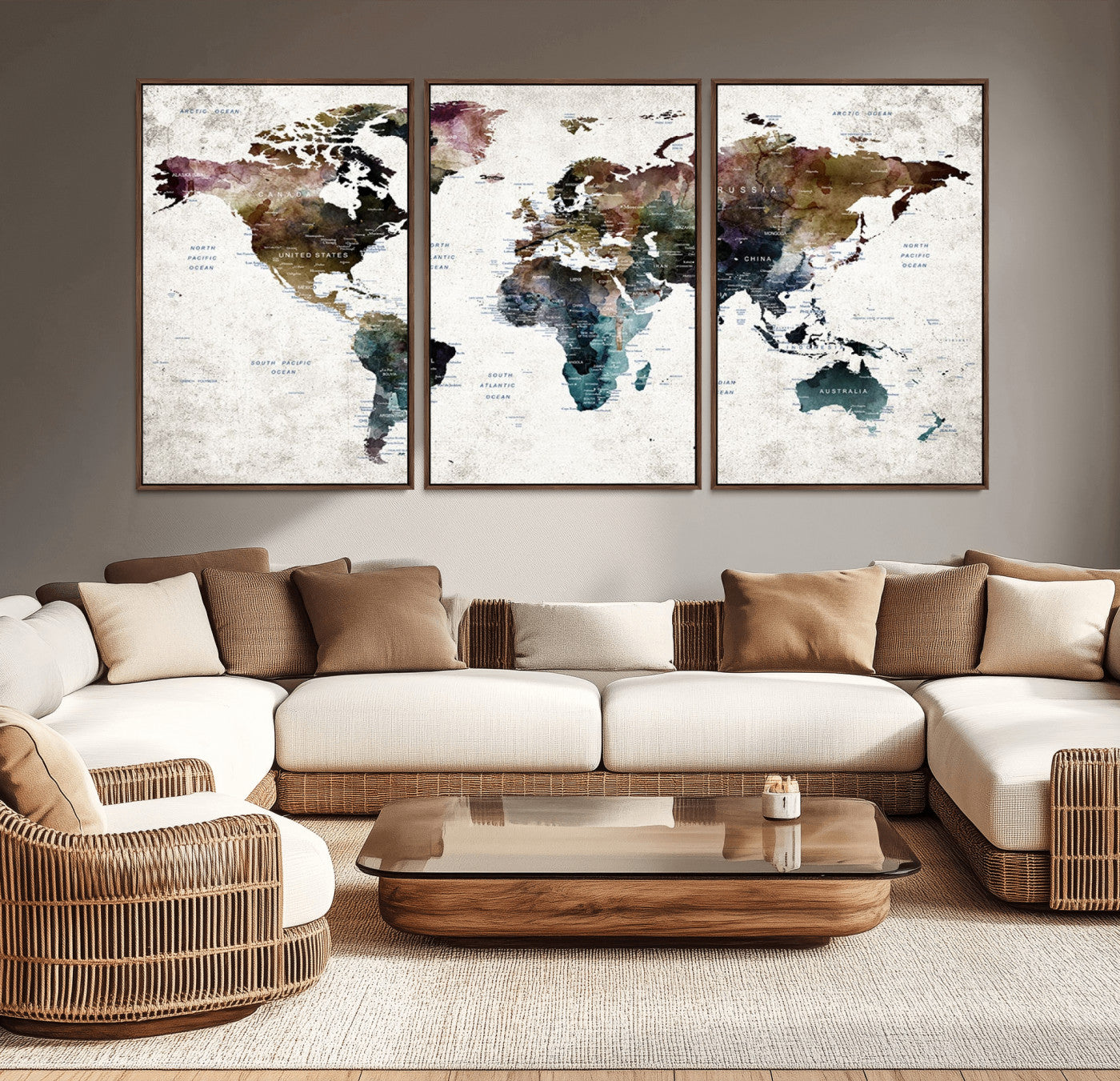 MGV-FC-60X30-3P - Push Pin World Map Canvas Print – Framed Wall Art for Couples to Track Their Travels – Anniversary