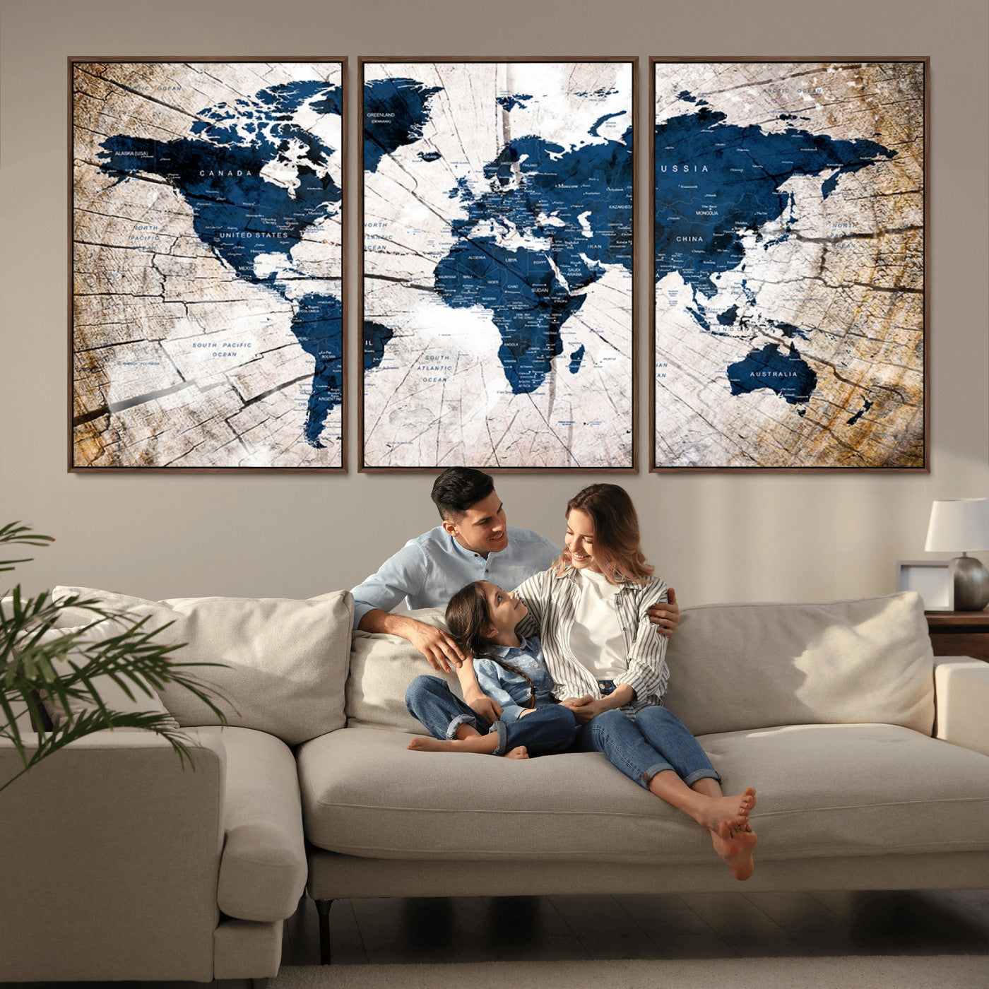 MGV-FC-60X30-3P - Push Pin World Map Canvas Print – Framed Wall Art for Couples to Track Their Travels – Anniversary